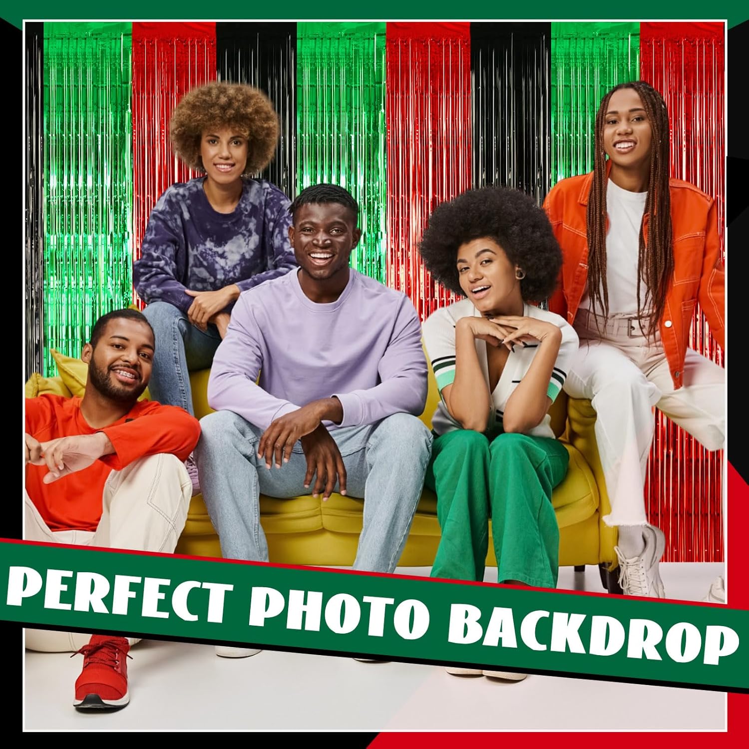 12 Pcs Juneteenth Party Decorations Freedom Day Foil Fringe Curtain Backdrop 100 x 39 Inch Metallic Tinsel Decor Black Red Green African American for Photo Props Red,Black,Green - - Image 6