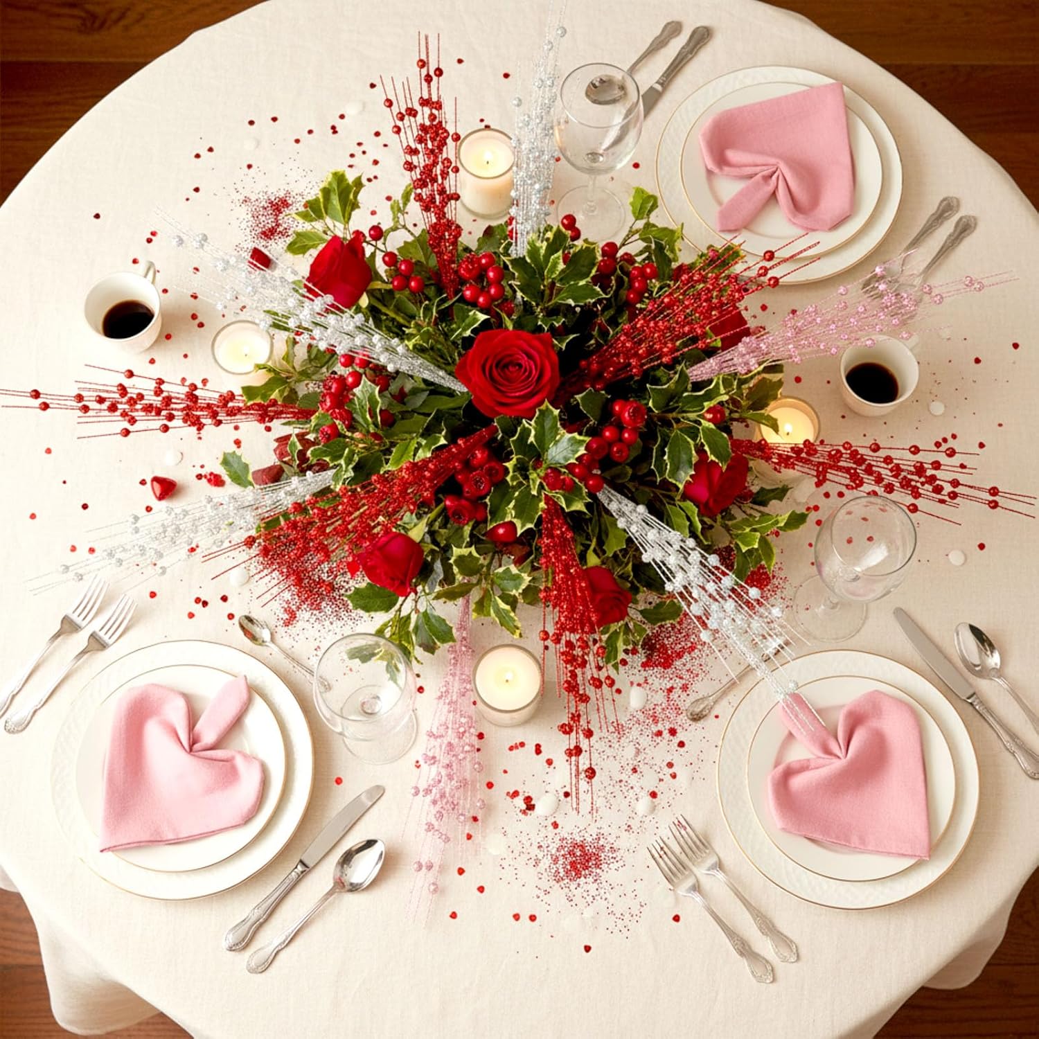 18 Pcs Mother's Day Decoration Valentines Floral Picks Tree Decorations 17 Inch Red and Pink Glitter Berry Spray Christmas Decor for Wreaths Centerpieces Wedding Anniversary - - Image 4