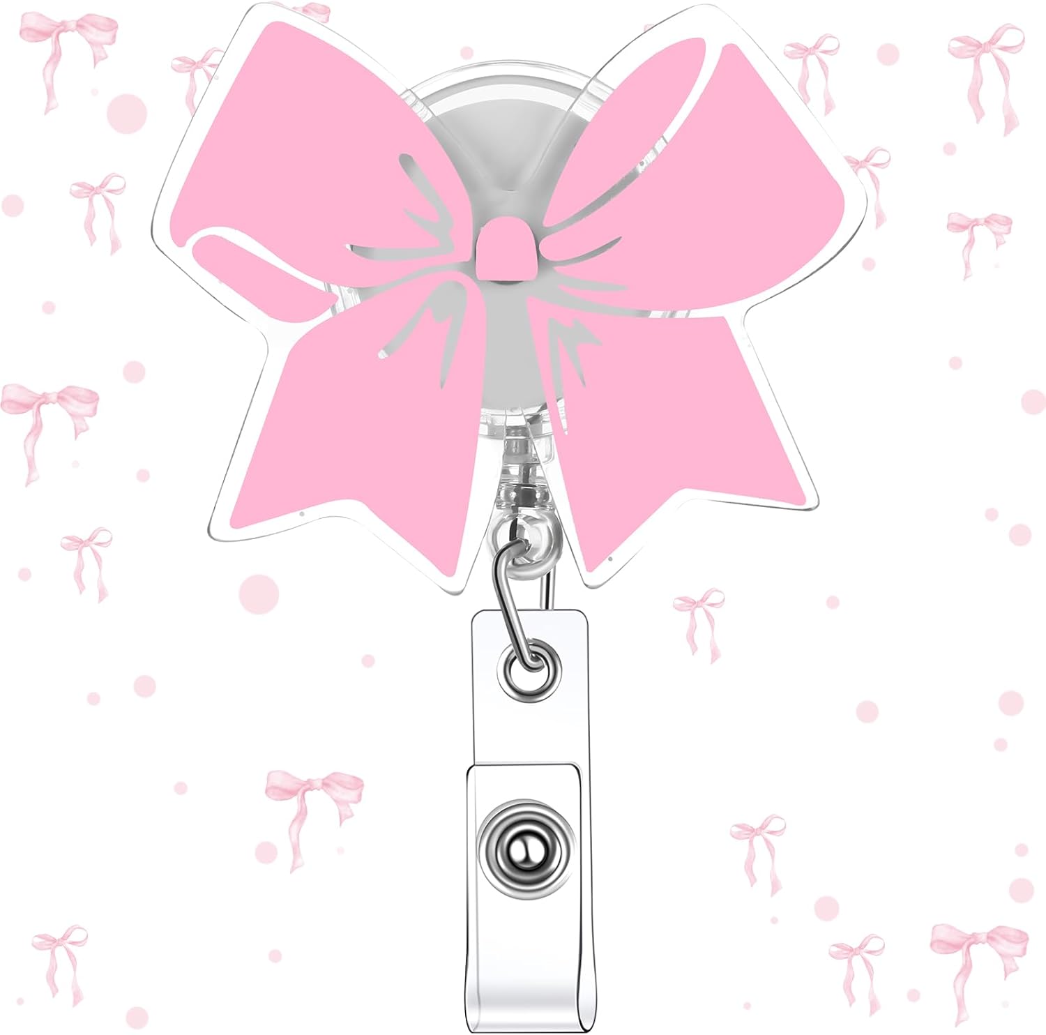 Pink Bow Badge Reel Cute Retractable ID Holder Clip Accessories for Nurses' Day Gift Nurse Office Student Teacher Doctor Coworker Employee CNA RN MA LPN Medical(1 Pcs) - - Image 1