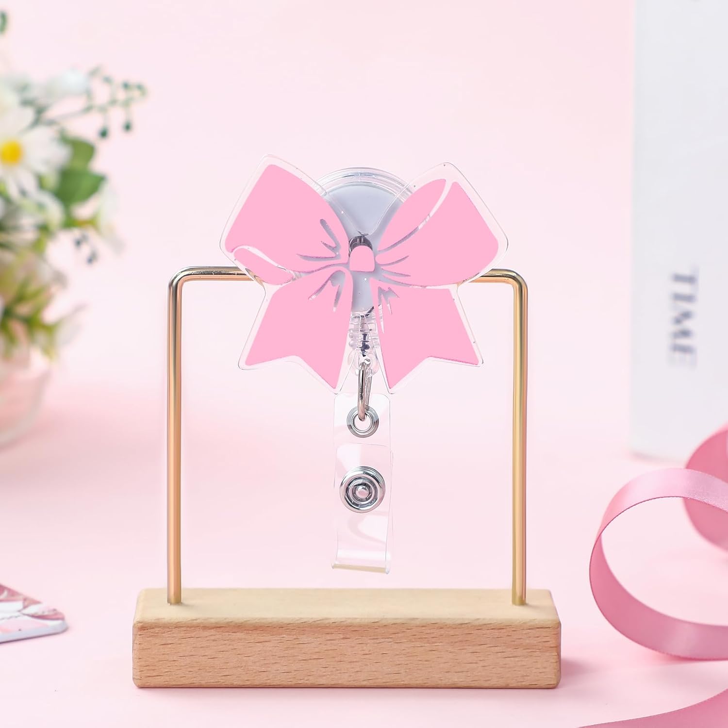 Pink Bow Badge Reel Cute Retractable ID Holder Clip Accessories for Nurses' Day Gift Nurse Office Student Teacher Doctor Coworker Employee CNA RN MA LPN Medical(1 Pcs) - - Image 4