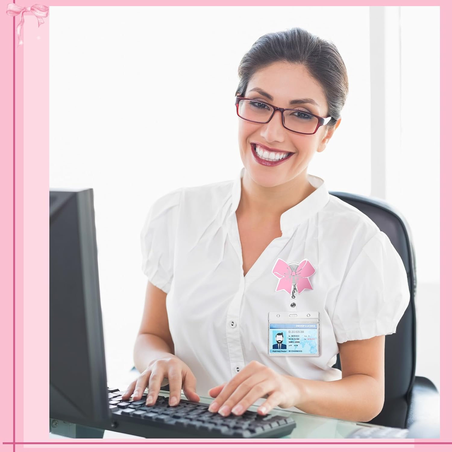 Pink Bow Badge Reel Cute Retractable ID Holder Clip Accessories for Nurses' Day Gift Nurse Office Student Teacher Doctor Coworker Employee CNA RN MA LPN Medical(1 Pcs) - - Image 5