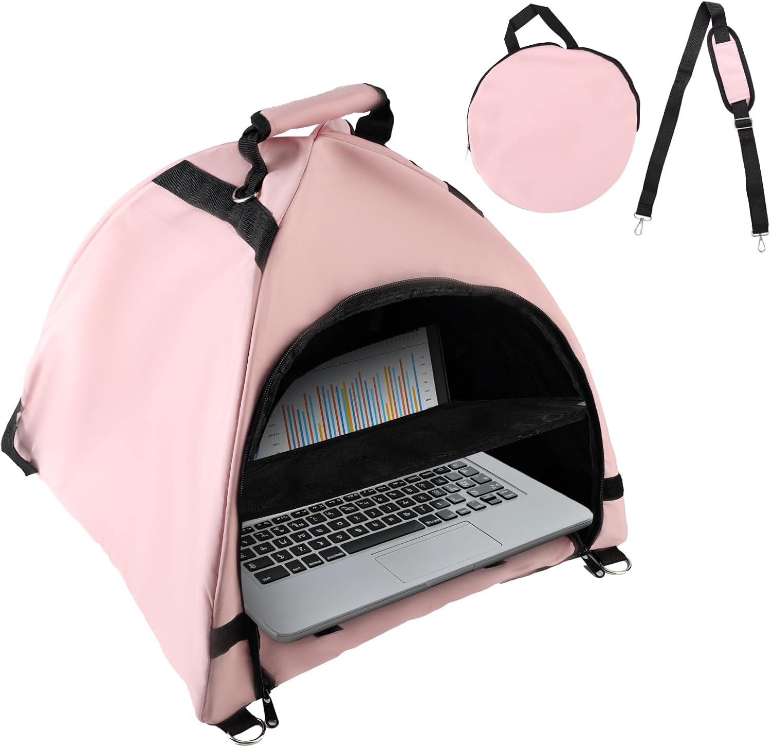 Laptop Tent, Sun Shade Waterproof Fabric Protective Hood for Computer Working Outside Accessories Part Glare Shield & Heat Reflective Awning Convertible Tote Outdoor (Pink) As Shown in the Picture - - Image 1