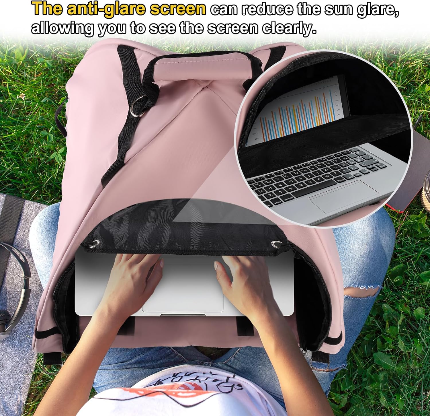 Laptop Tent, Sun Shade Waterproof Fabric Protective Hood for Computer Working Outside Accessories Part Glare Shield & Heat Reflective Awning Convertible Tote Outdoor (Pink) As Shown in the Picture - - Image 5