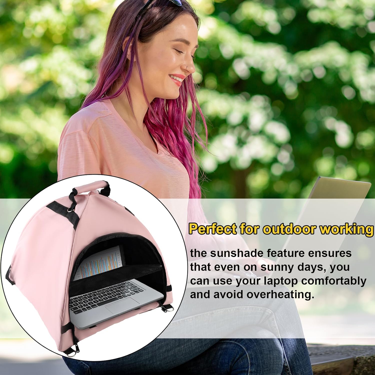 Laptop Tent, Sun Shade Waterproof Fabric Protective Hood for Computer Working Outside Accessories Part Glare Shield & Heat Reflective Awning Convertible Tote Outdoor (Pink) As Shown in the Picture - - Image 6