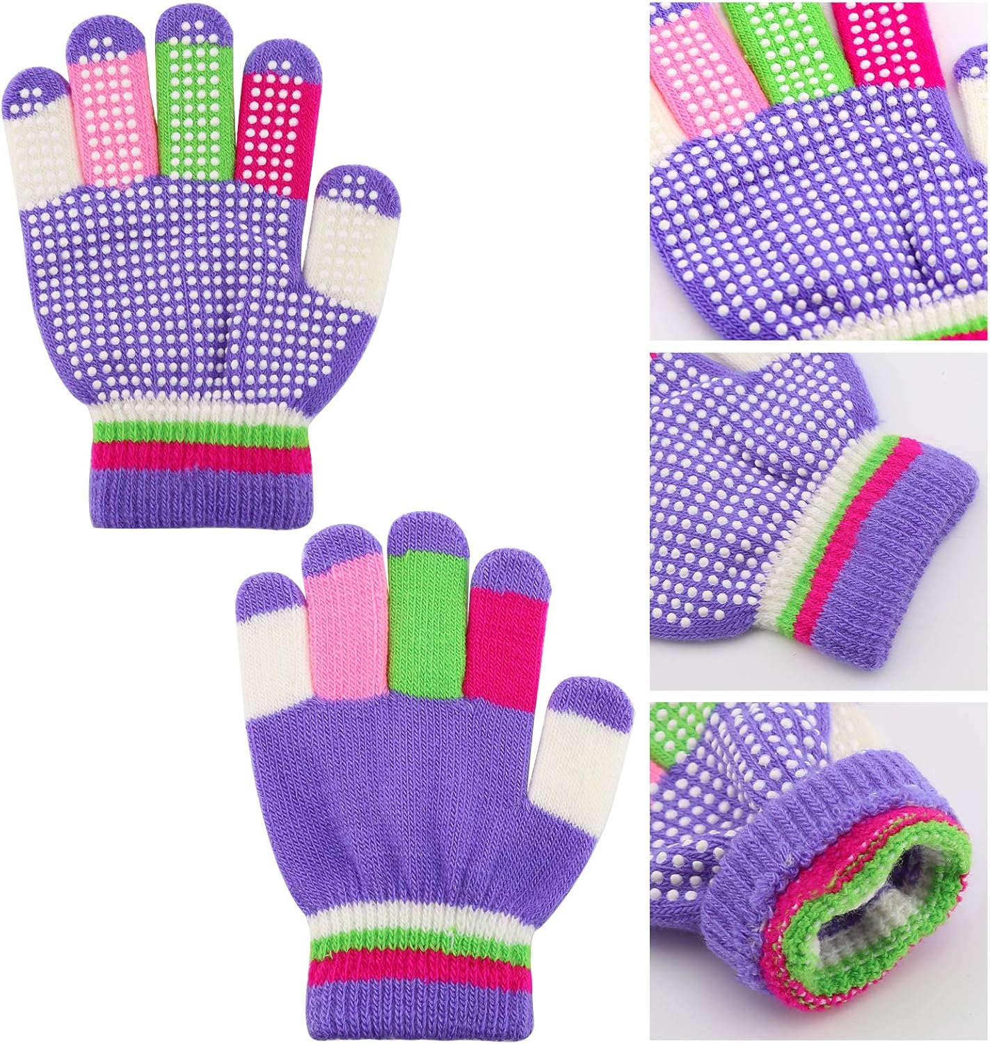 6 Pairs Kids Anti-Skid Magic Gloves, Multicolor Winter Warm Full Finger Mittens Stretchy Knitted Gloves for Boys and Girls - - Image 3