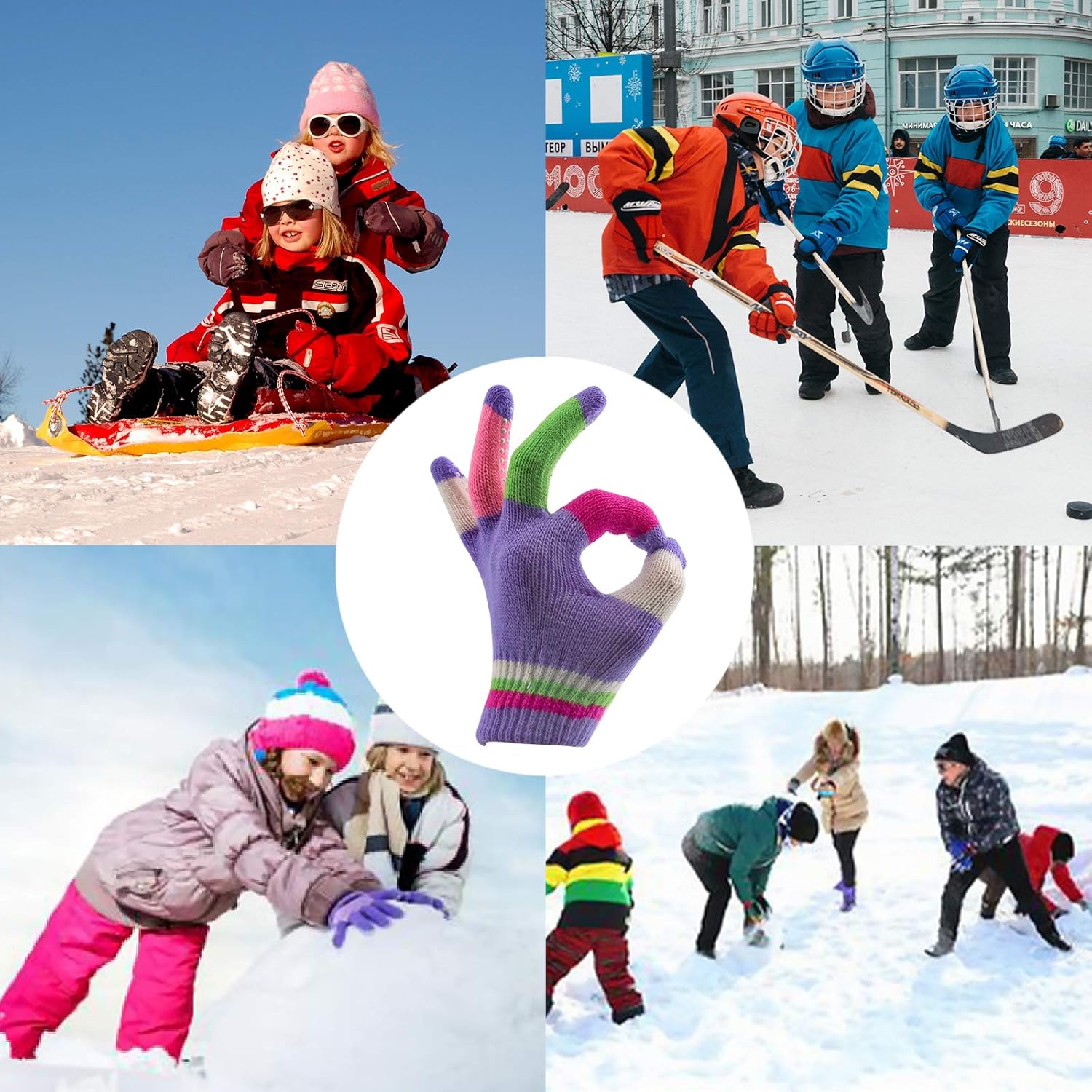 6 Pairs Kids Anti-Skid Magic Gloves, Multicolor Winter Warm Full Finger Mittens Stretchy Knitted Gloves for Boys and Girls - - Image 4