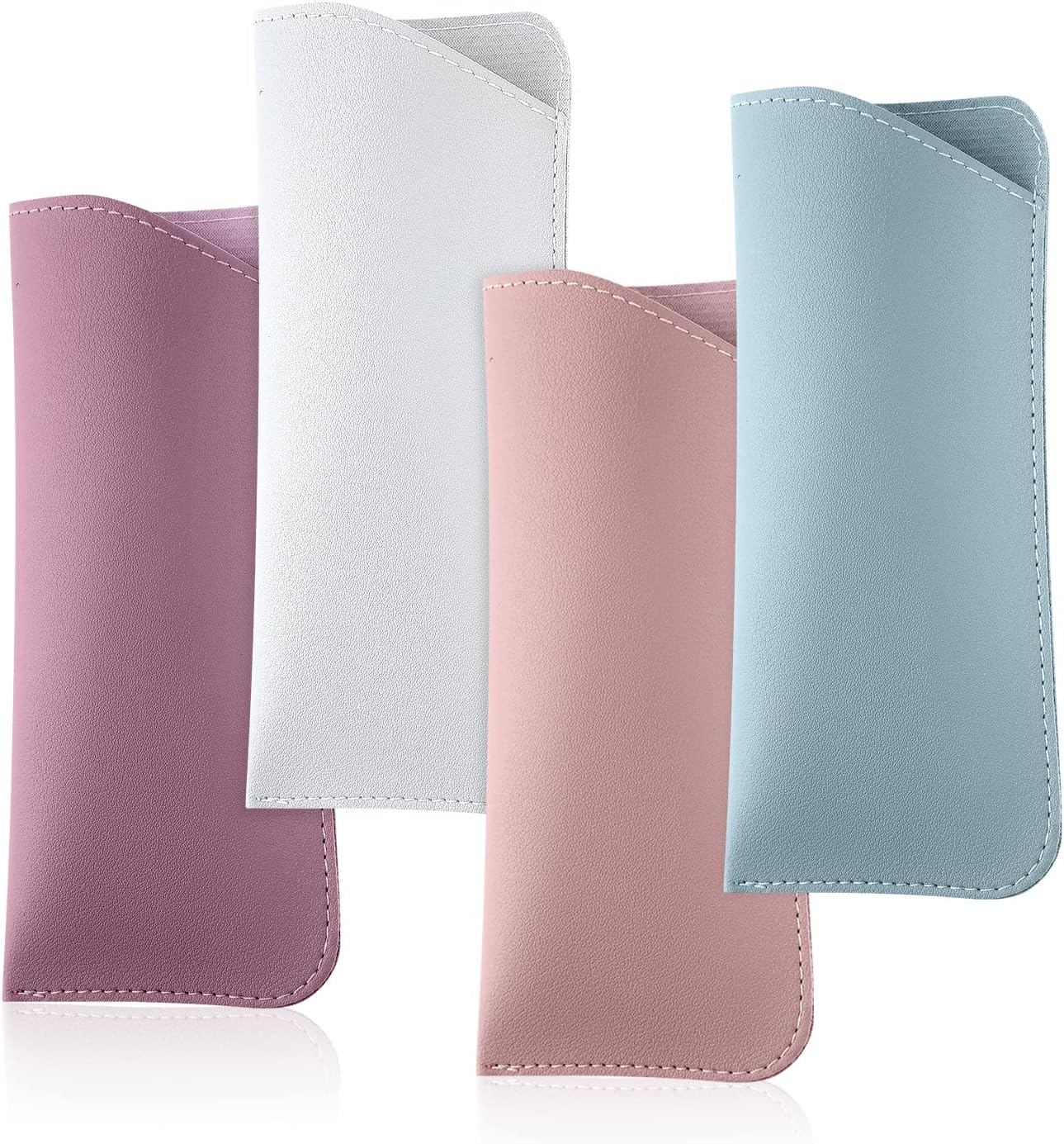 Soft Leather Glasses Cases, 4 Pcs Slim Reading Eyeglasses Case Portable PU Sunglasses Pouch Safety for Women Men 2.8 x 6.8 Inch, Colors - - Image 1