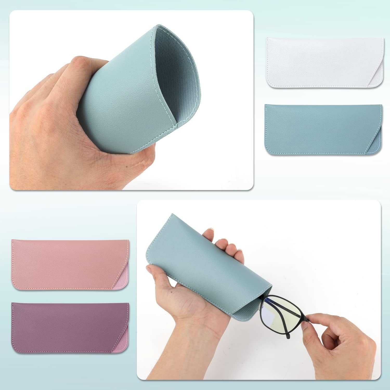 Soft Leather Glasses Cases, 4 Pcs Slim Reading Eyeglasses Case Portable PU Sunglasses Pouch Safety for Women Men 2.8 x 6.8 Inch, Colors - - Image 3