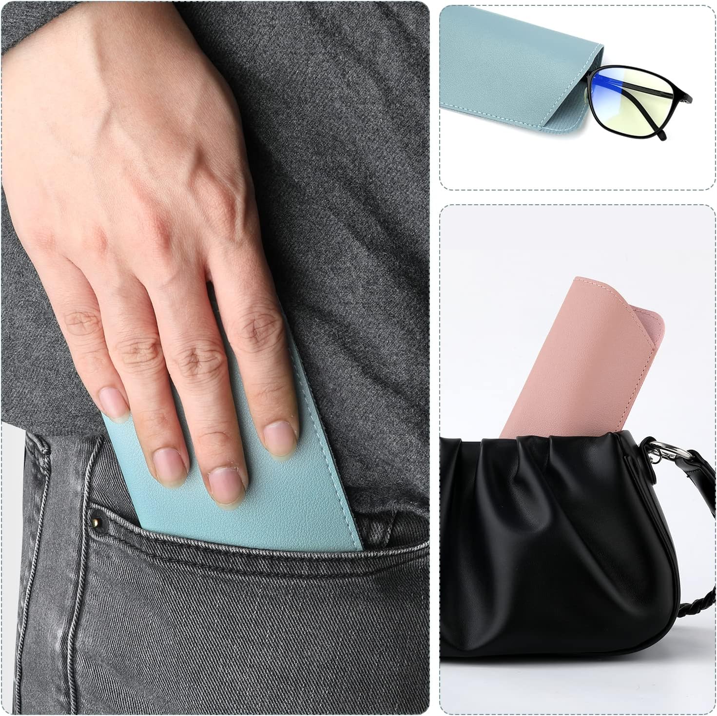 Soft Leather Glasses Cases, 4 Pcs Slim Reading Eyeglasses Case Portable PU Sunglasses Pouch Safety for Women Men 2.8 x 6.8 Inch, Colors - - Image 6