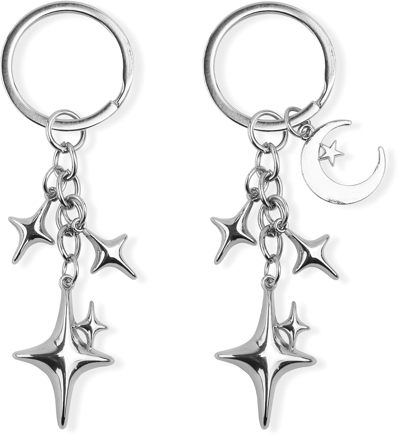 2pcs Cute Star Moon Keychains, Y2k Key Chain Charms Aesthetic Ring Bag Accessories Keychains for Purse Handbag Backpack Car Holder (2 Designs) - - Image 1