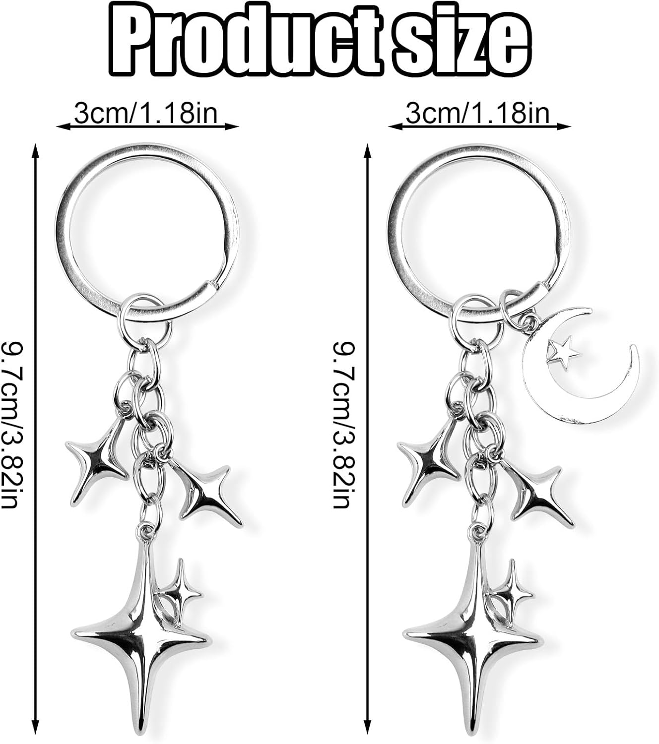 2pcs Cute Star Moon Keychains, Y2k Key Chain Charms Aesthetic Ring Bag Accessories Keychains for Purse Handbag Backpack Car Holder (2 Designs) - - Image 2