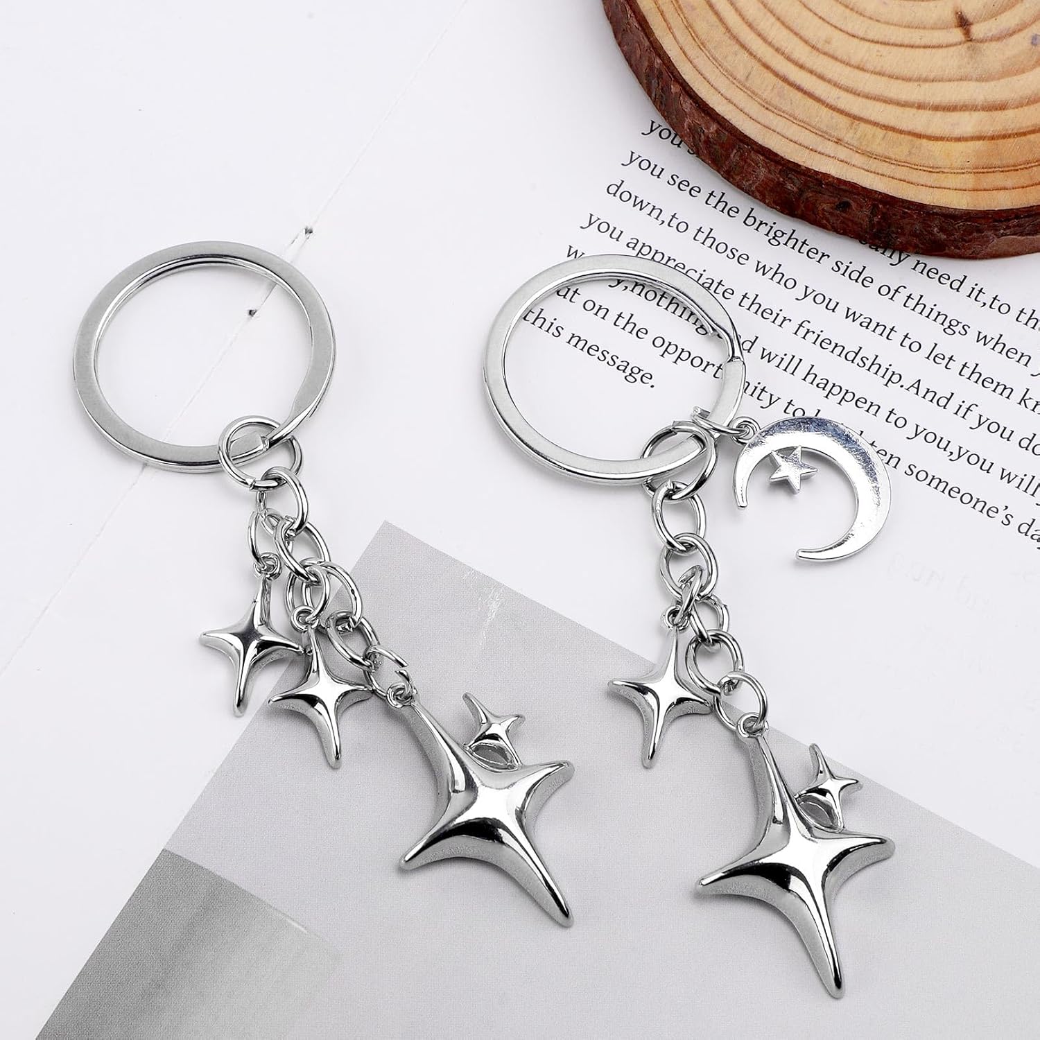 2pcs Cute Star Moon Keychains, Y2k Key Chain Charms Aesthetic Ring Bag Accessories Keychains for Purse Handbag Backpack Car Holder (2 Designs) - - Image 3