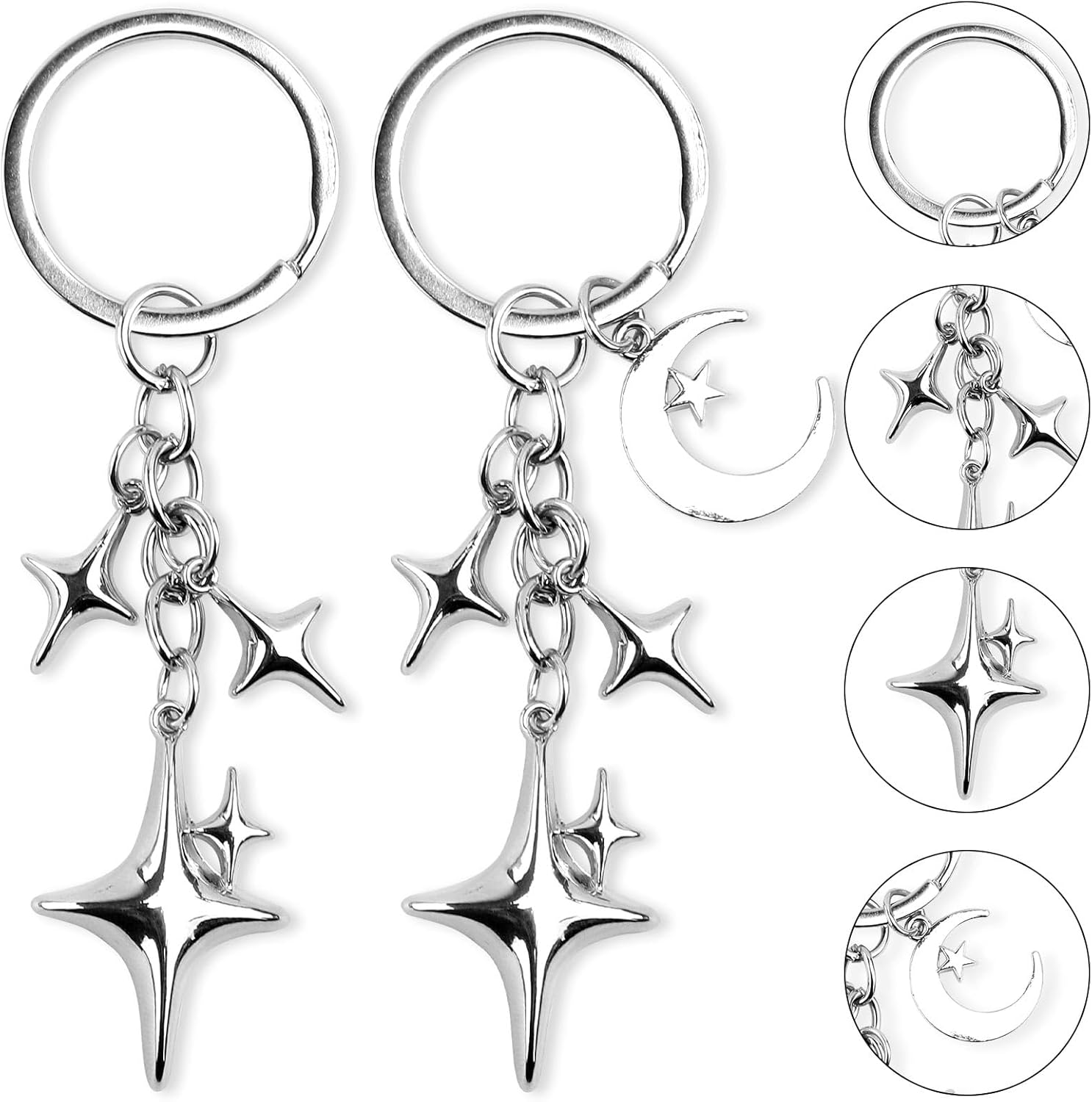 2pcs Cute Star Moon Keychains, Y2k Key Chain Charms Aesthetic Ring Bag Accessories Keychains for Purse Handbag Backpack Car Holder (2 Designs) - - Image 4