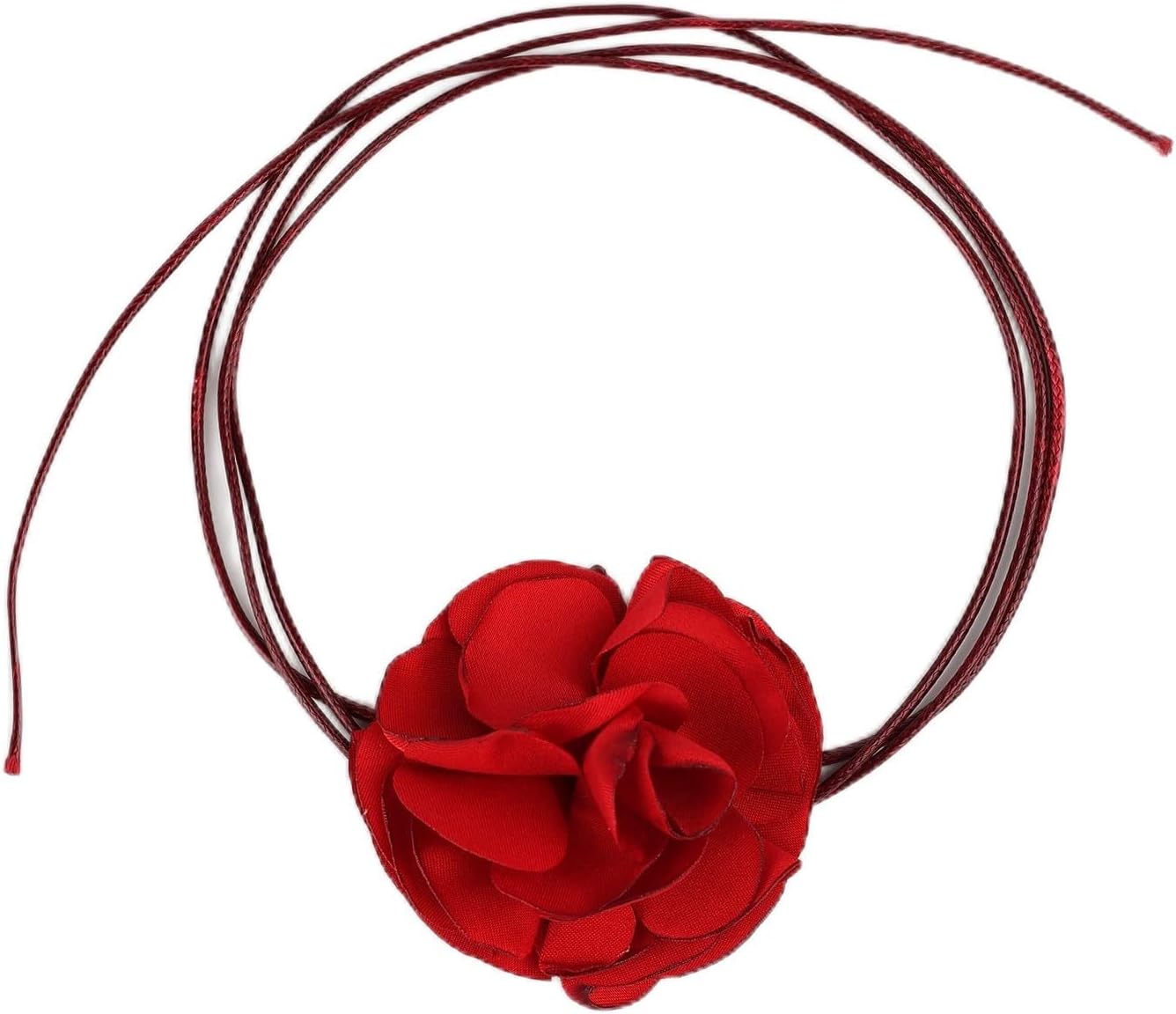 Vintage Flower Necklaces, Boho Floral Necklace Adjustable Fabric Rose for Women Girls Bride Wedding Party Birthday (Red) - - Image 1
