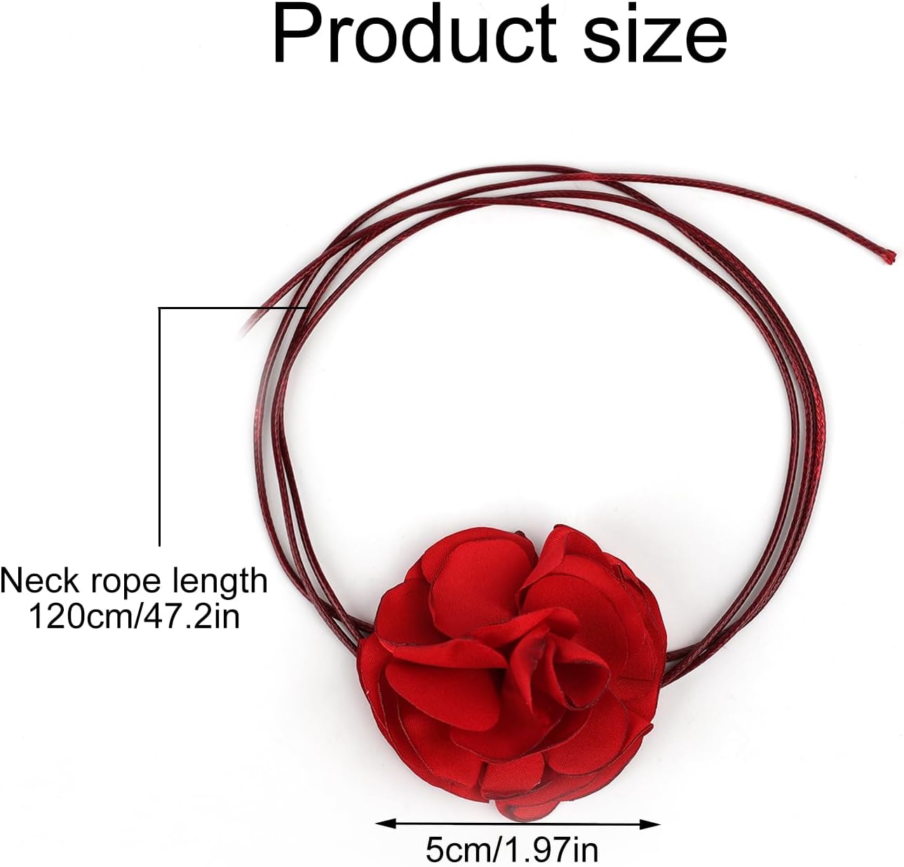 Vintage Flower Necklaces, Boho Floral Necklace Adjustable Fabric Rose for Women Girls Bride Wedding Party Birthday (Red) - - Image 2