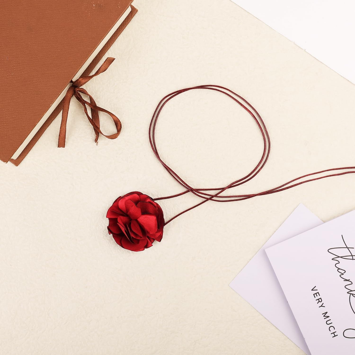 Vintage Flower Necklaces, Boho Floral Necklace Adjustable Fabric Rose for Women Girls Bride Wedding Party Birthday (Red) - - Image 4