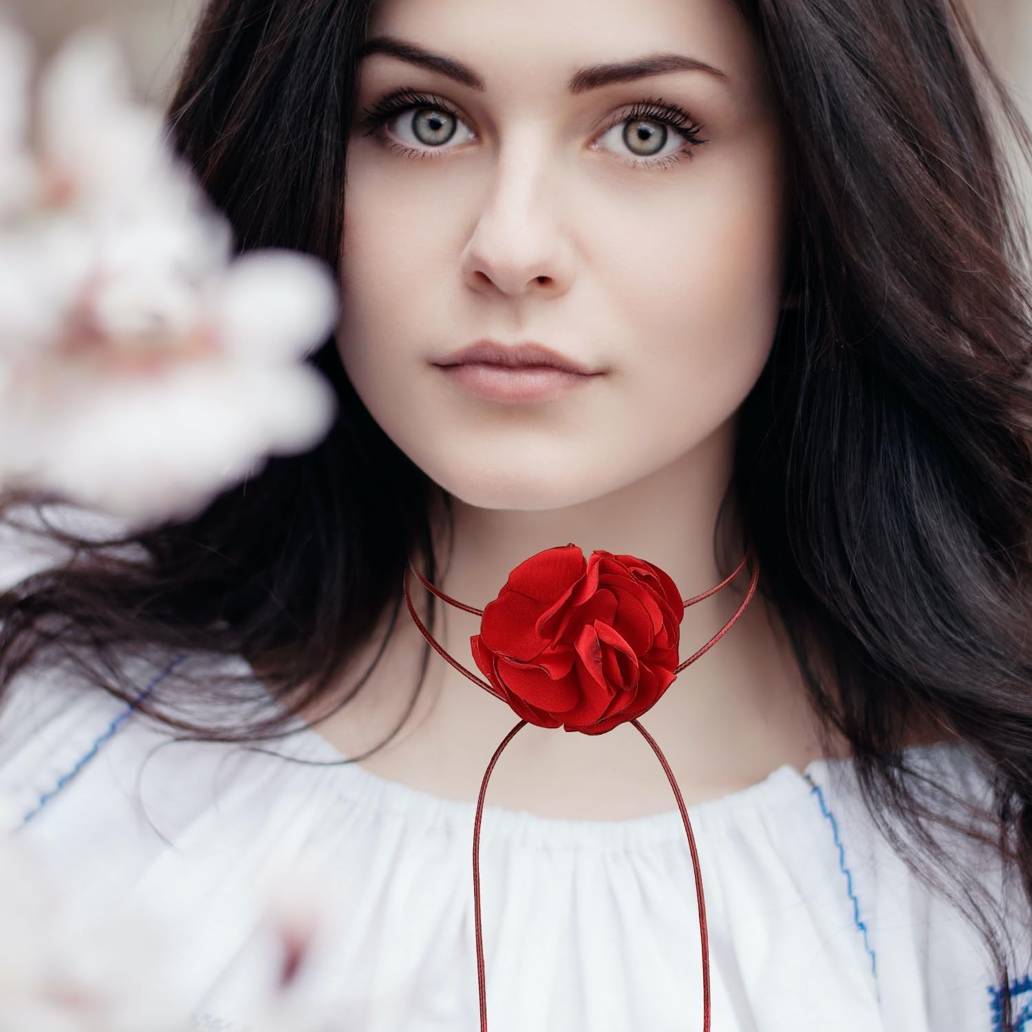 Vintage Flower Necklaces, Boho Floral Necklace Adjustable Fabric Rose for Women Girls Bride Wedding Party Birthday (Red) - - Image 6