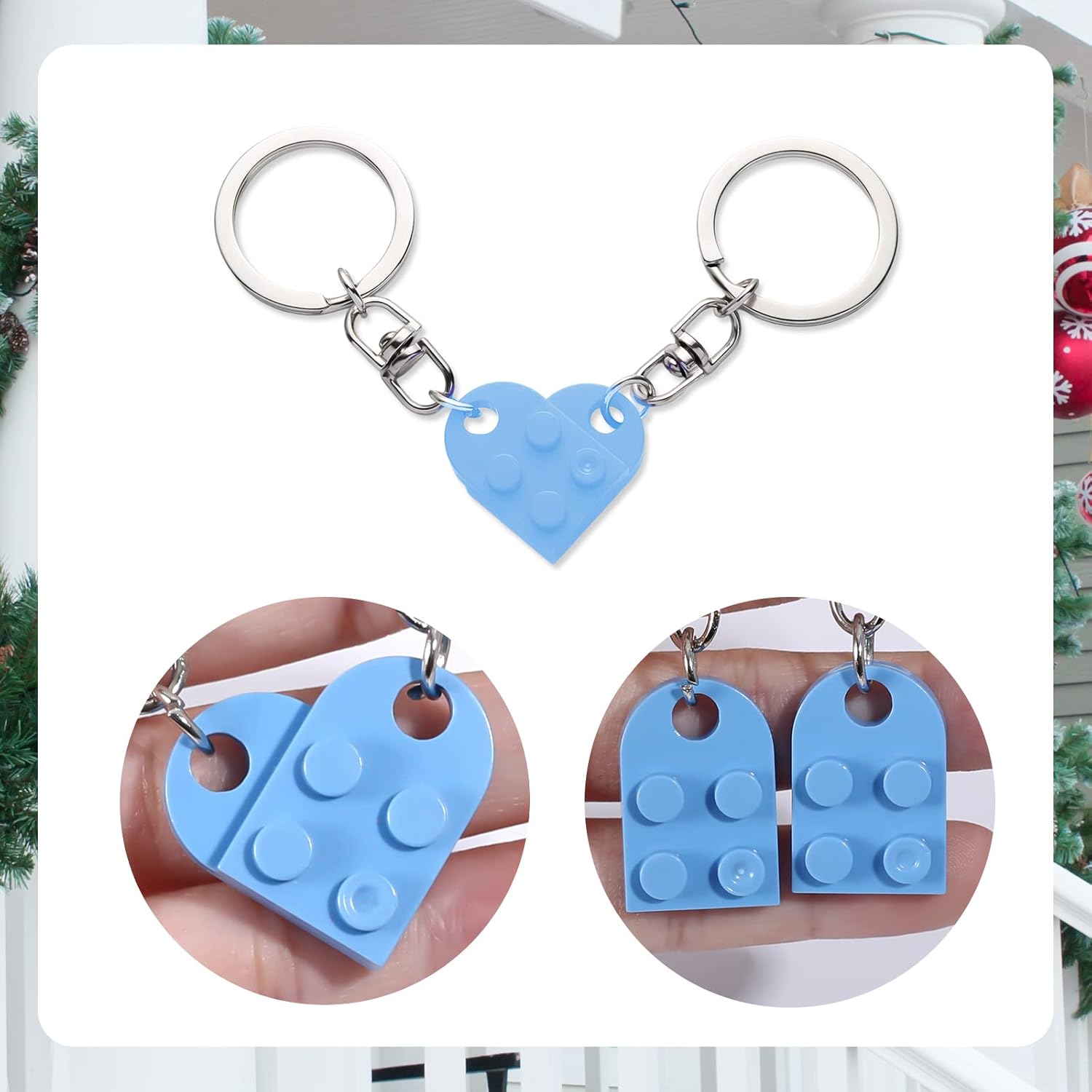 Heart Keychain Set, 2pcs Matching Couple Keychains Small Decorations for Party, Valentine's Gift Girlfriend or Boyfriend (Light Blue) - - Image 4