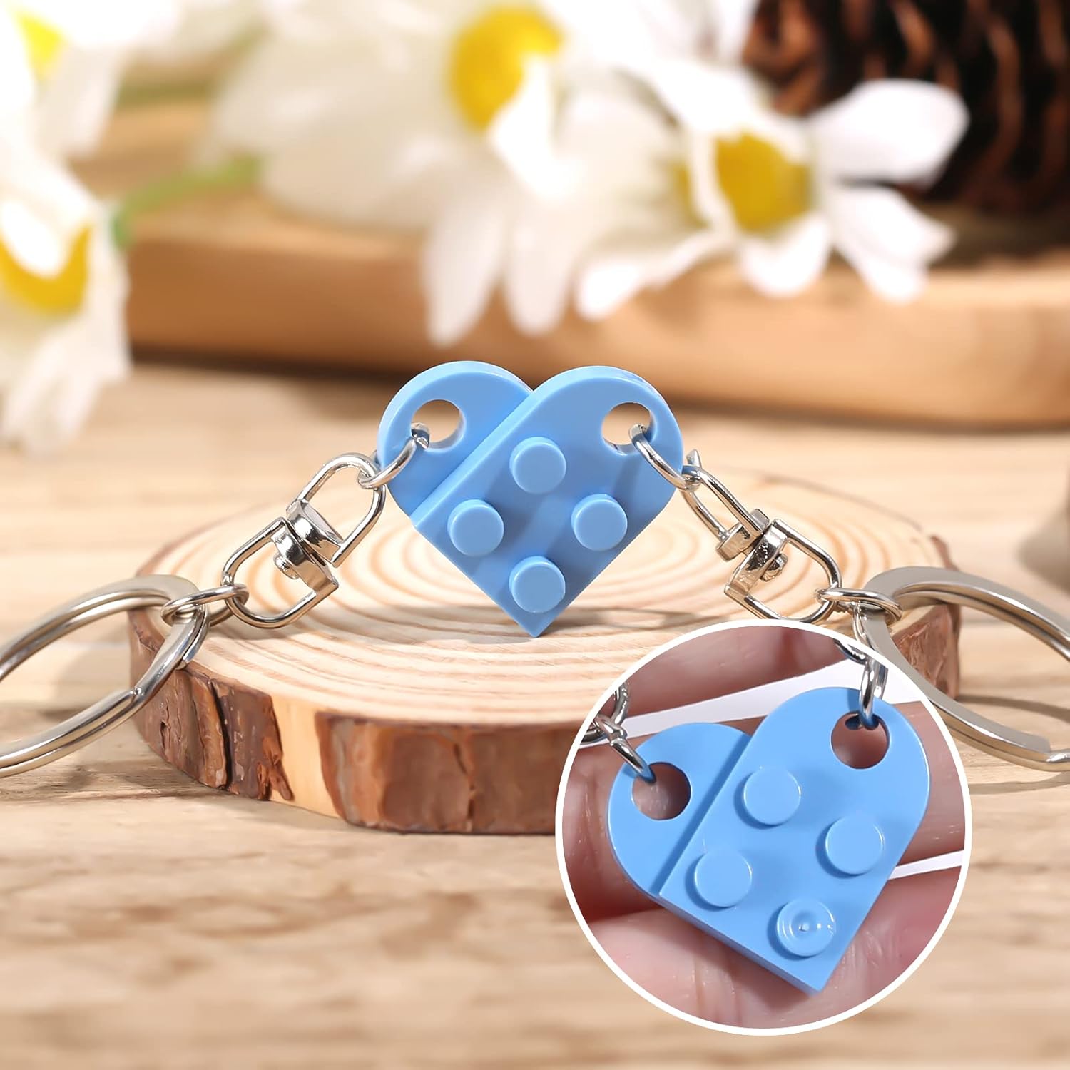 Heart Keychain Set, 2pcs Matching Couple Keychains Small Decorations for Party, Valentine's Gift Girlfriend or Boyfriend (Light Blue) - - Image 5