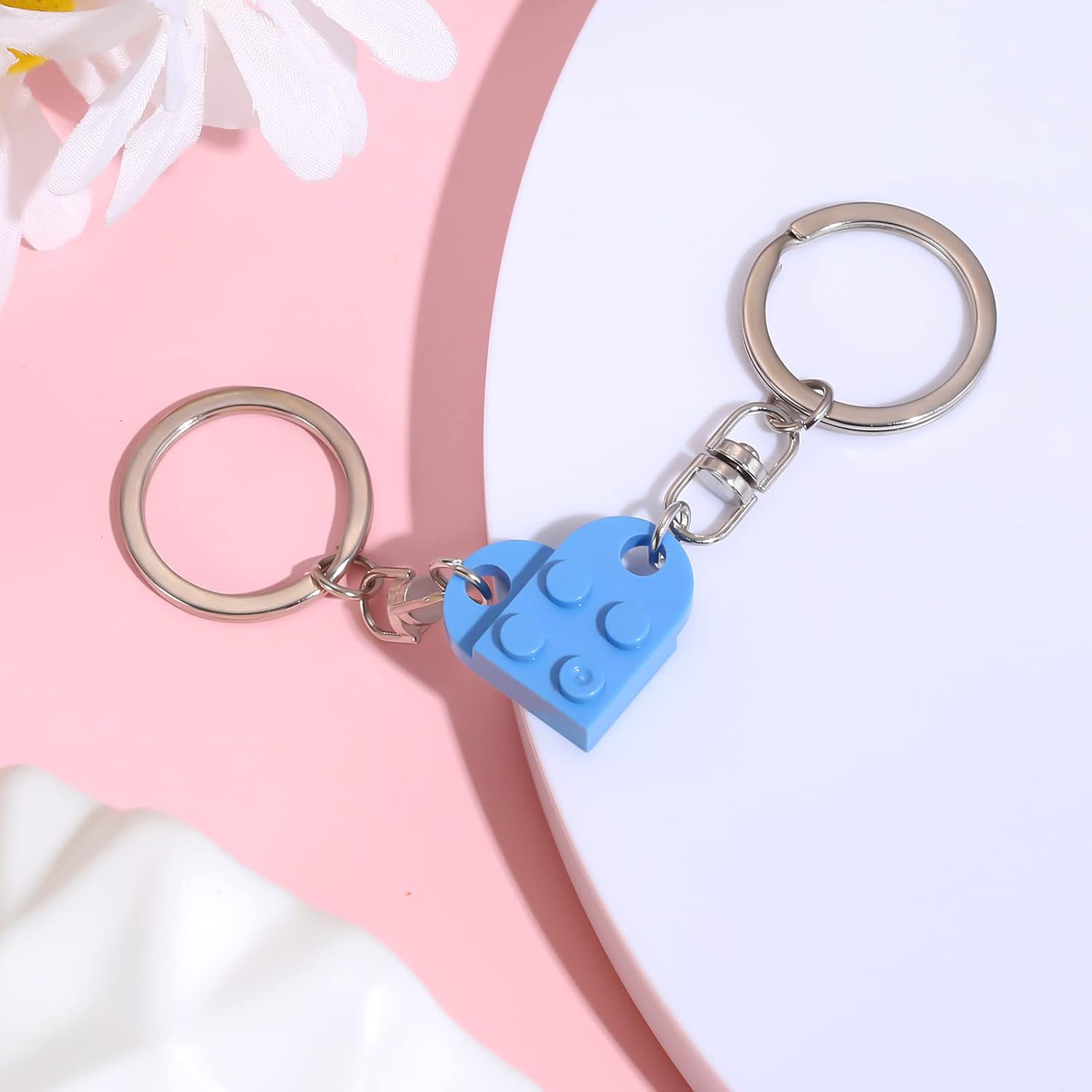 Heart Keychain Set, 2pcs Matching Couple Keychains Small Decorations for Party, Valentine's Gift Girlfriend or Boyfriend (Light Blue) - - Image 6