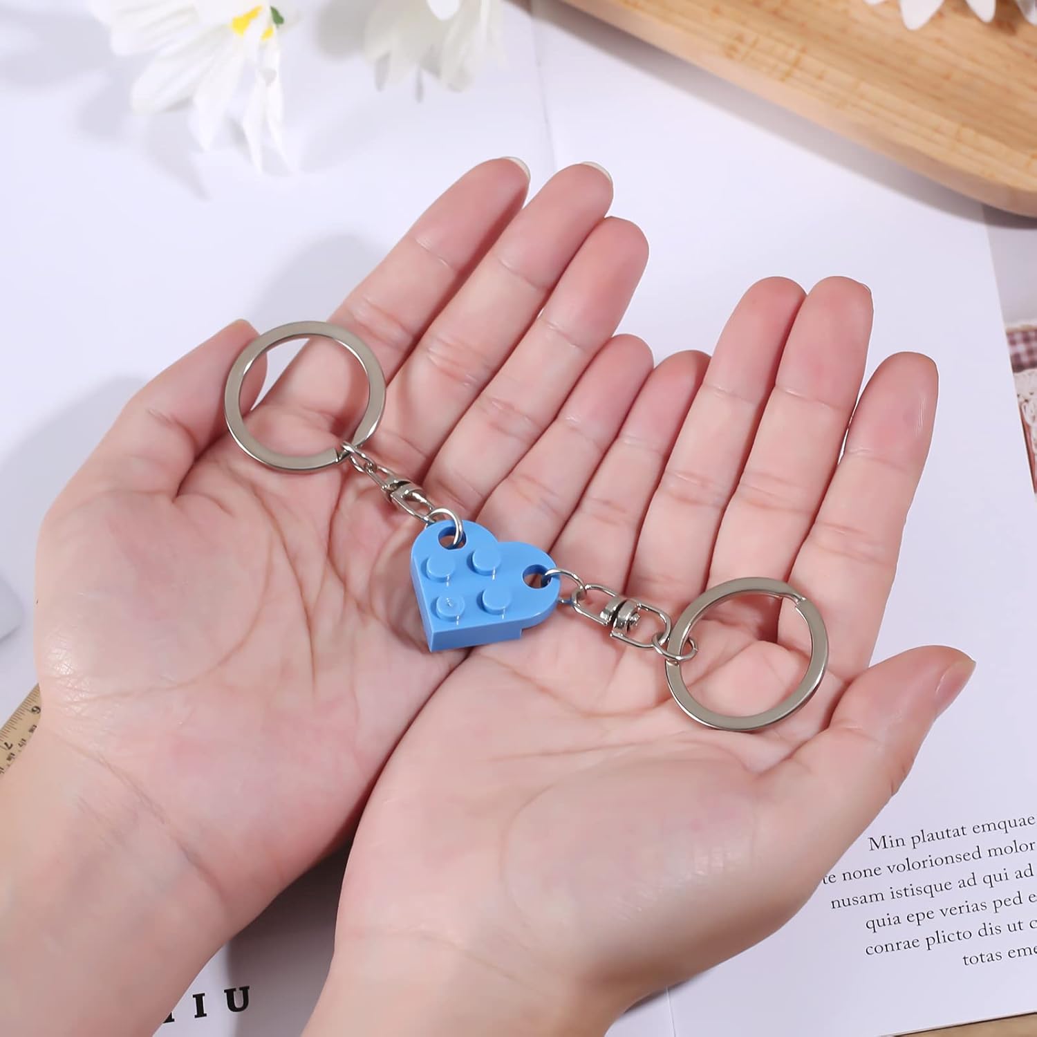 Heart Keychain Set, 2pcs Matching Couple Keychains Small Decorations for Party, Valentine's Gift Girlfriend or Boyfriend (Light Blue) - - Image 7