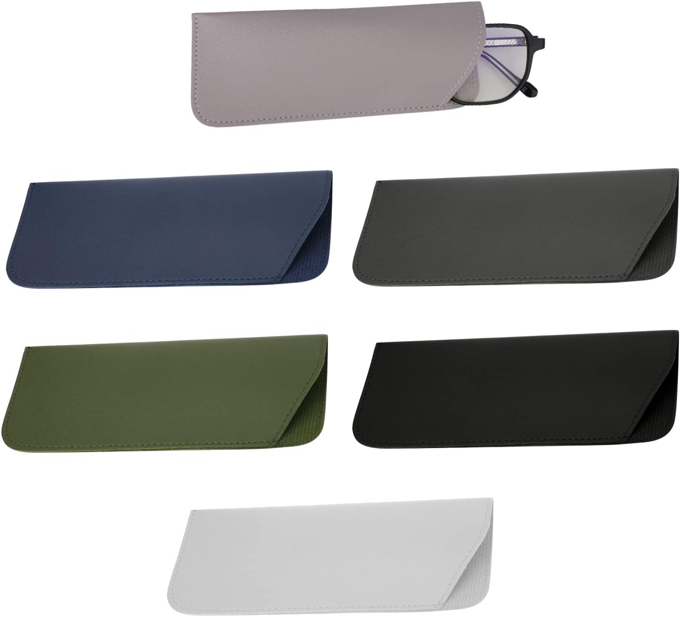 Soft Glasses Cases 7x3 Inch, 6pcs Leather Eyeglasses Case Portable Pouch Sunglasses for Women Men Adults Kids (6 Colors) - - Image 1