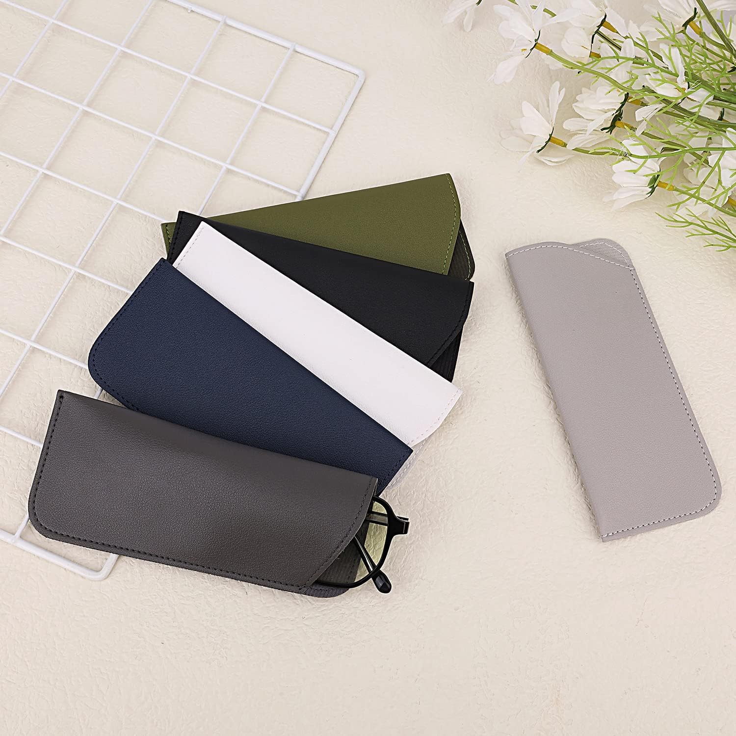 Soft Glasses Cases 7x3 Inch, 6pcs Leather Eyeglasses Case Portable Pouch Sunglasses for Women Men Adults Kids (6 Colors) - - Image 5