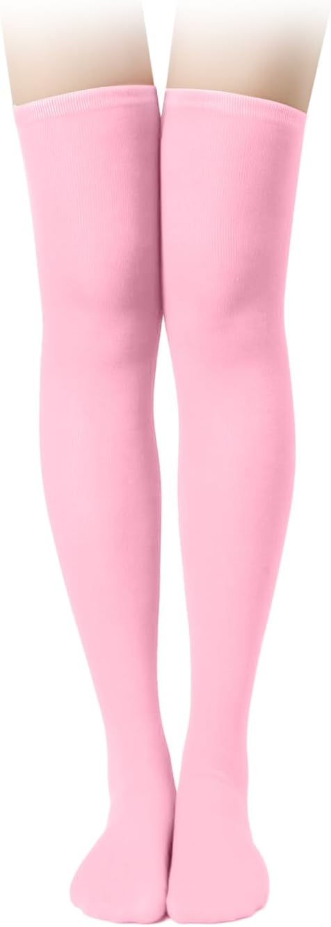1 Pair Thigh High Socks, Cotton Soft Knee Long Stockings Leg Warmers for Women Girls Christmas Cosplay (Pink) - - Image 1