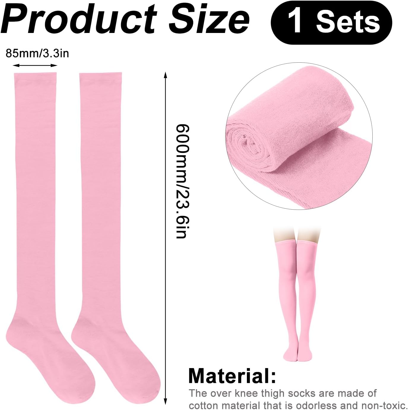1 Pair Thigh High Socks, Cotton Soft Knee Long Stockings Leg Warmers for Women Girls Christmas Cosplay (Pink) - - Image 2