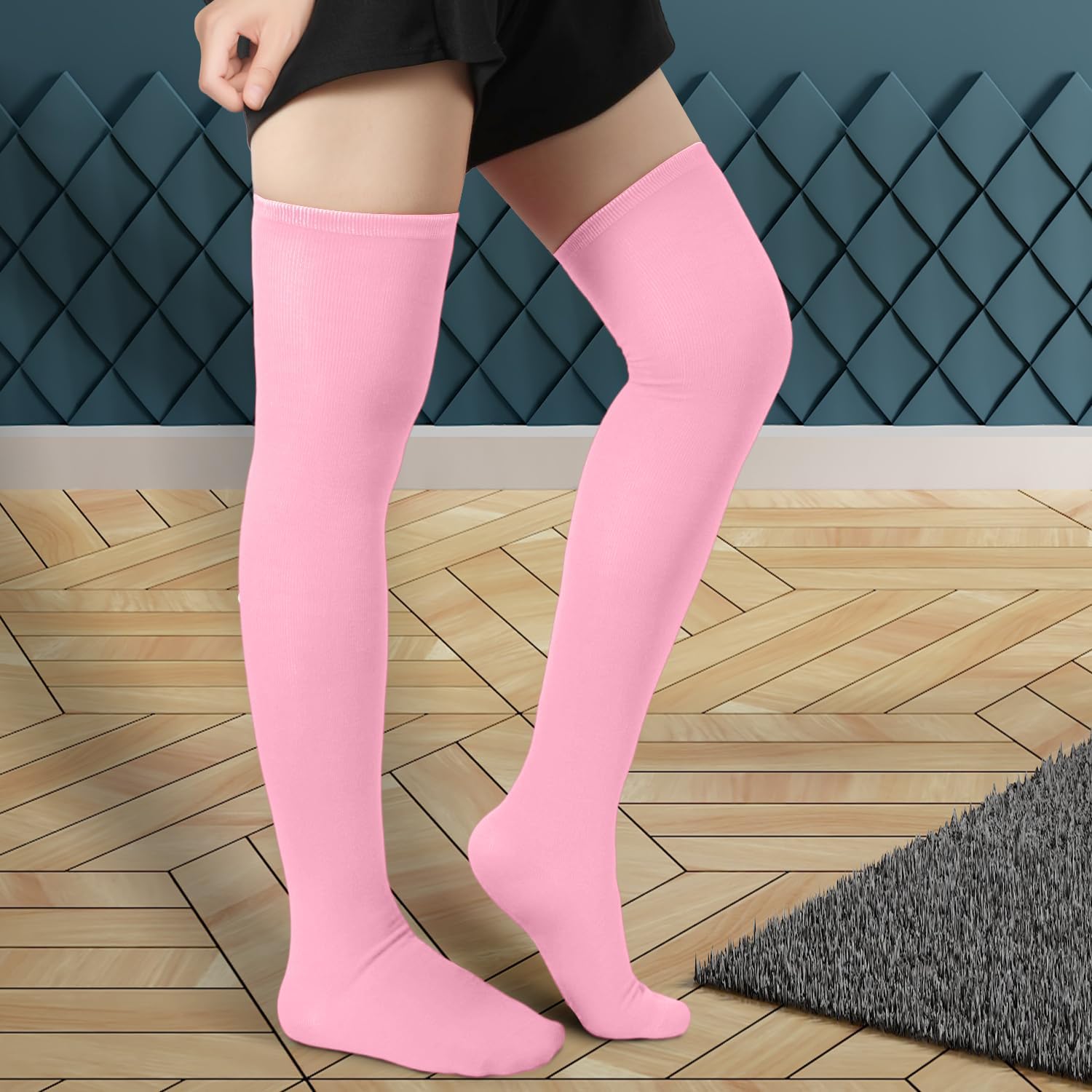 1 Pair Thigh High Socks, Cotton Soft Knee Long Stockings Leg Warmers for Women Girls Christmas Cosplay (Pink) - - Image 4