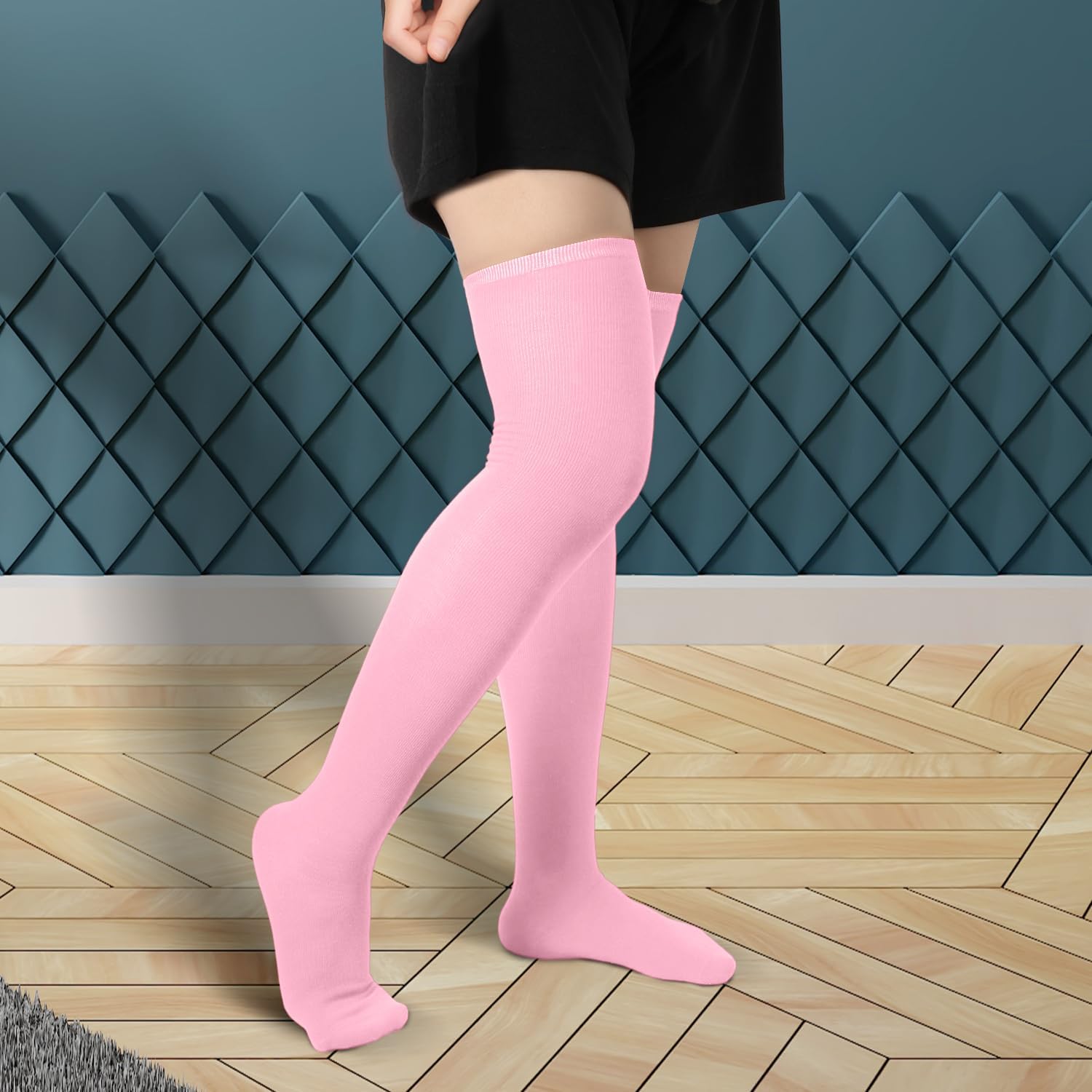 1 Pair Thigh High Socks, Cotton Soft Knee Long Stockings Leg Warmers for Women Girls Christmas Cosplay (Pink) - - Image 5