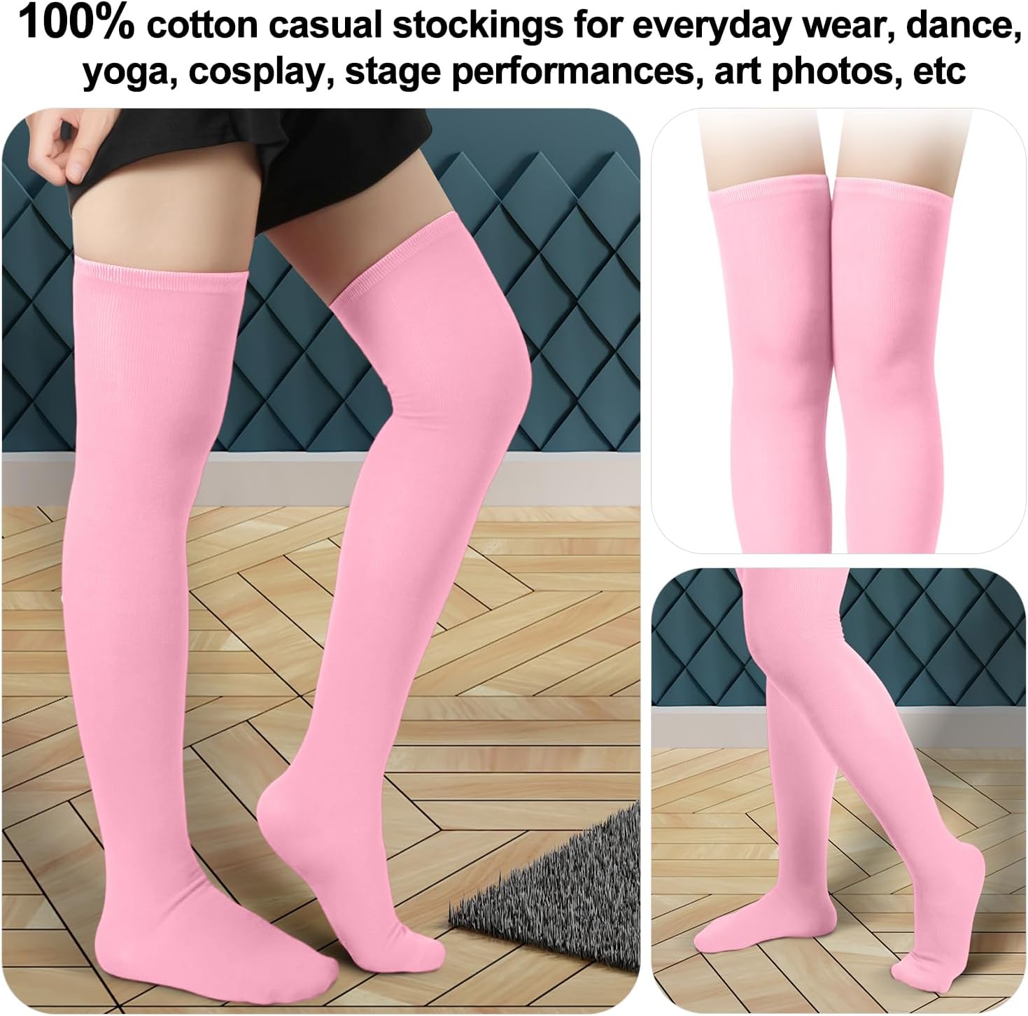 1 Pair Thigh High Socks, Cotton Soft Knee Long Stockings Leg Warmers for Women Girls Christmas Cosplay (Pink) - - Image 6