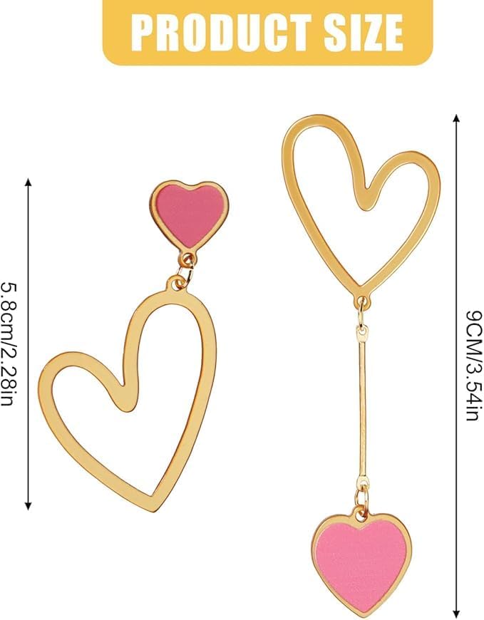 Asymmetric Heart Earrings, Hollow Stud Earrings Long Love Pendant Big Dangle Costume Jewelry for Women Christmas Party Valentines Day - - Image 2