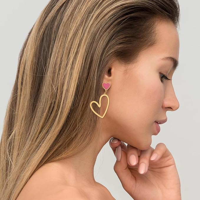 Asymmetric Heart Earrings, Hollow Stud Earrings Long Love Pendant Big Dangle Costume Jewelry for Women Christmas Party Valentines Day - - Image 4