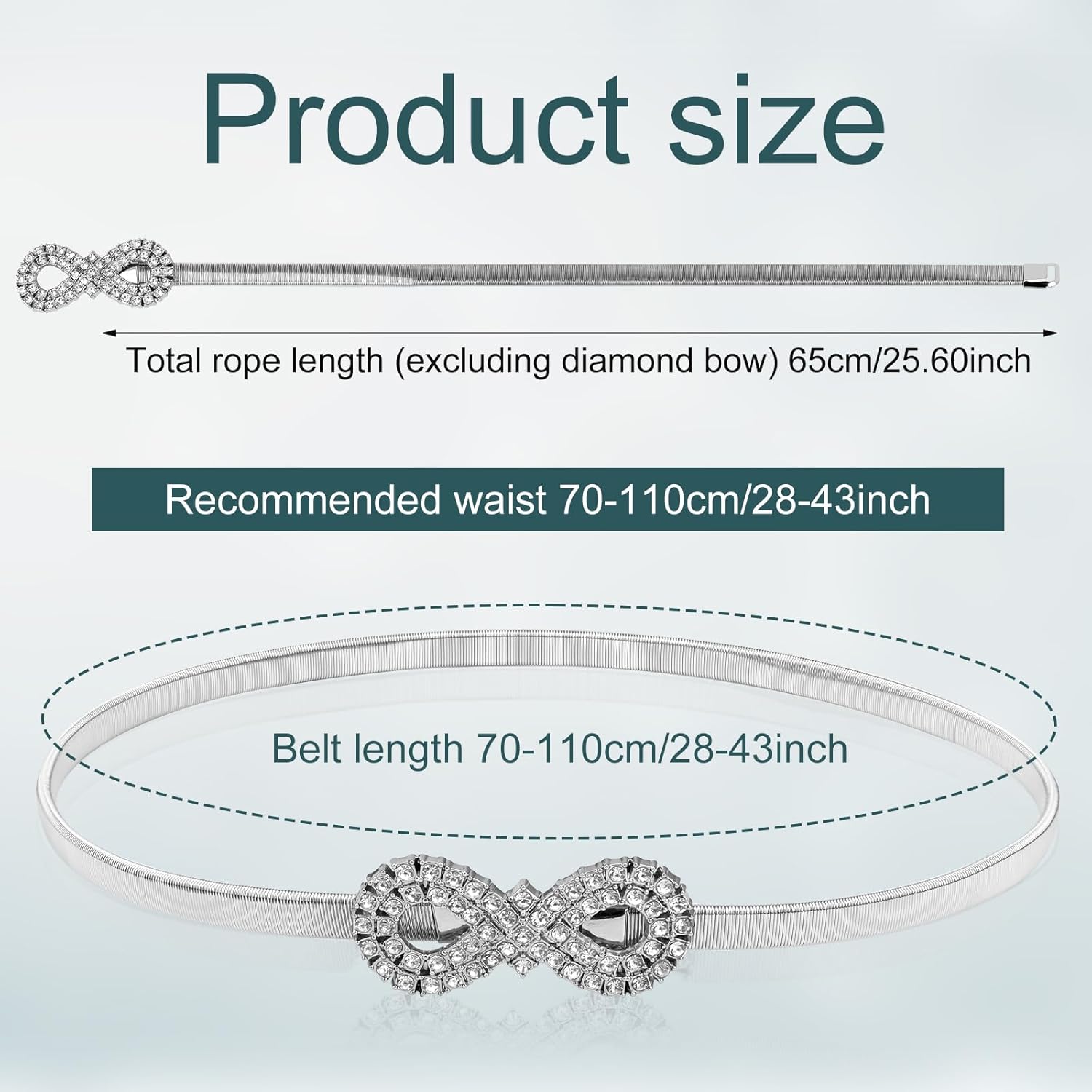 Metal Bow Belt, Women's Rhinestone Belt Silver Waist Stretchy Bow-Knot Chain Shinny Waistband Tie Rope for Dresses Jeans Gift - - Image 2