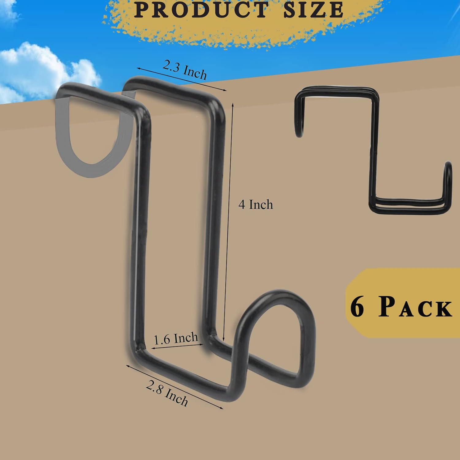 6pcs 4 Inch Tack Hook, Heavy Duty Metal Over Rail Hook for Hanging Horse Bridles,Buckets(Black) - - Image 2