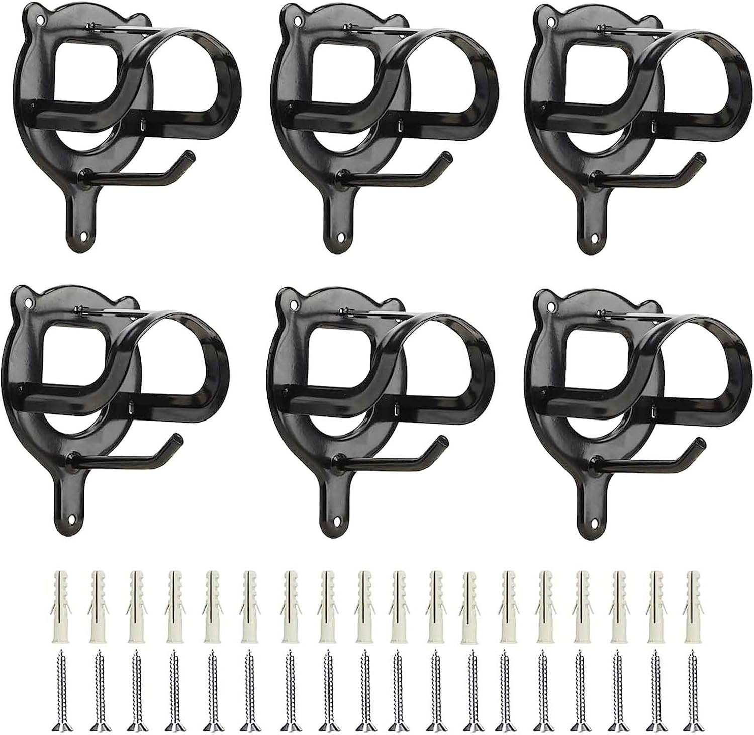 6 Counts Horse Bridle Rack Bracket Hooks Metal Halter Hanger with Tubes and Screws for Barn Supplies, Black - - Image 1