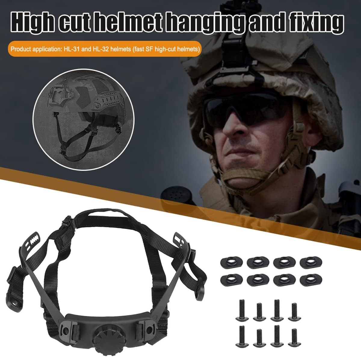 Tactical Helmet Strap Adjustable Chin Inner Suspension System with Bolts and Screws for Fast MICH IBH Airsoft Helmets khaki - - Image 2