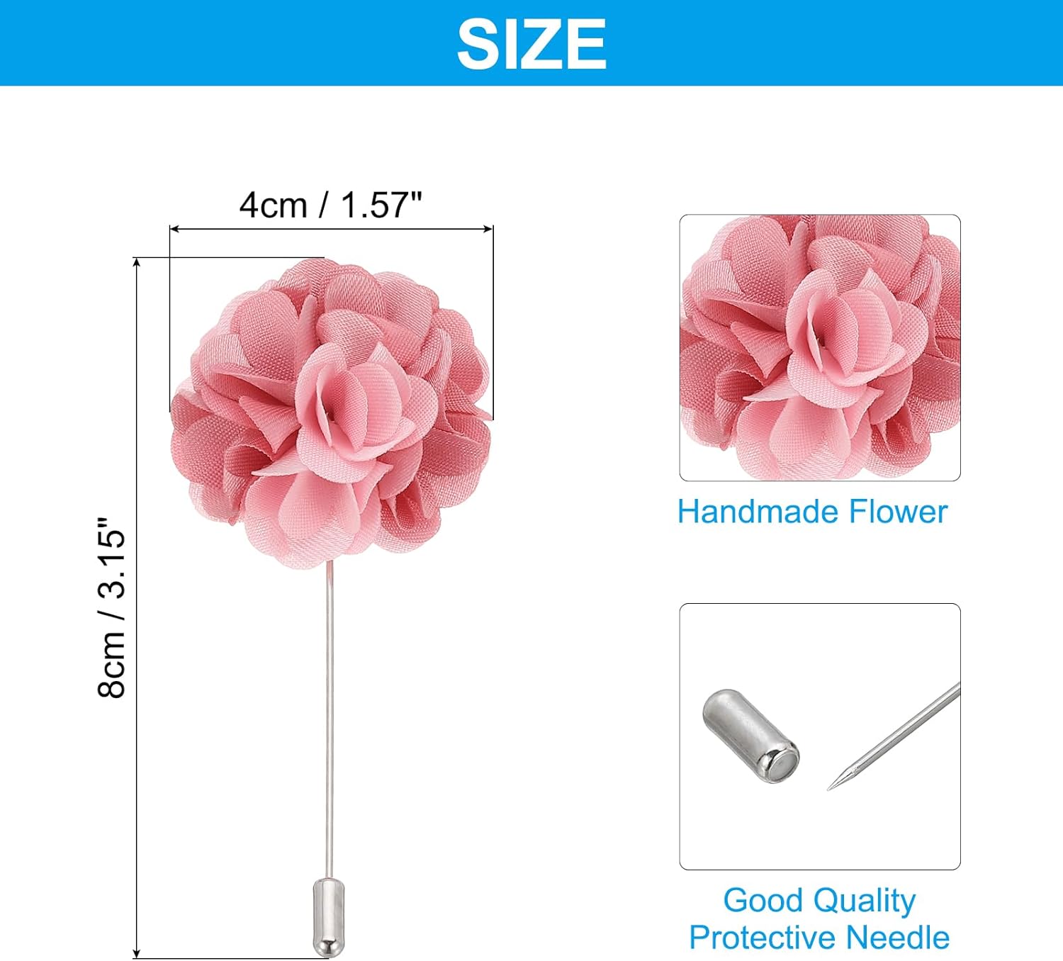 Flower Boutonnieres Pin, Lapel Pin for Men Camellia Wedding Graduation Anniversary Brooch Outfit Accessories Dark Pink/Light Pink - - Image 2