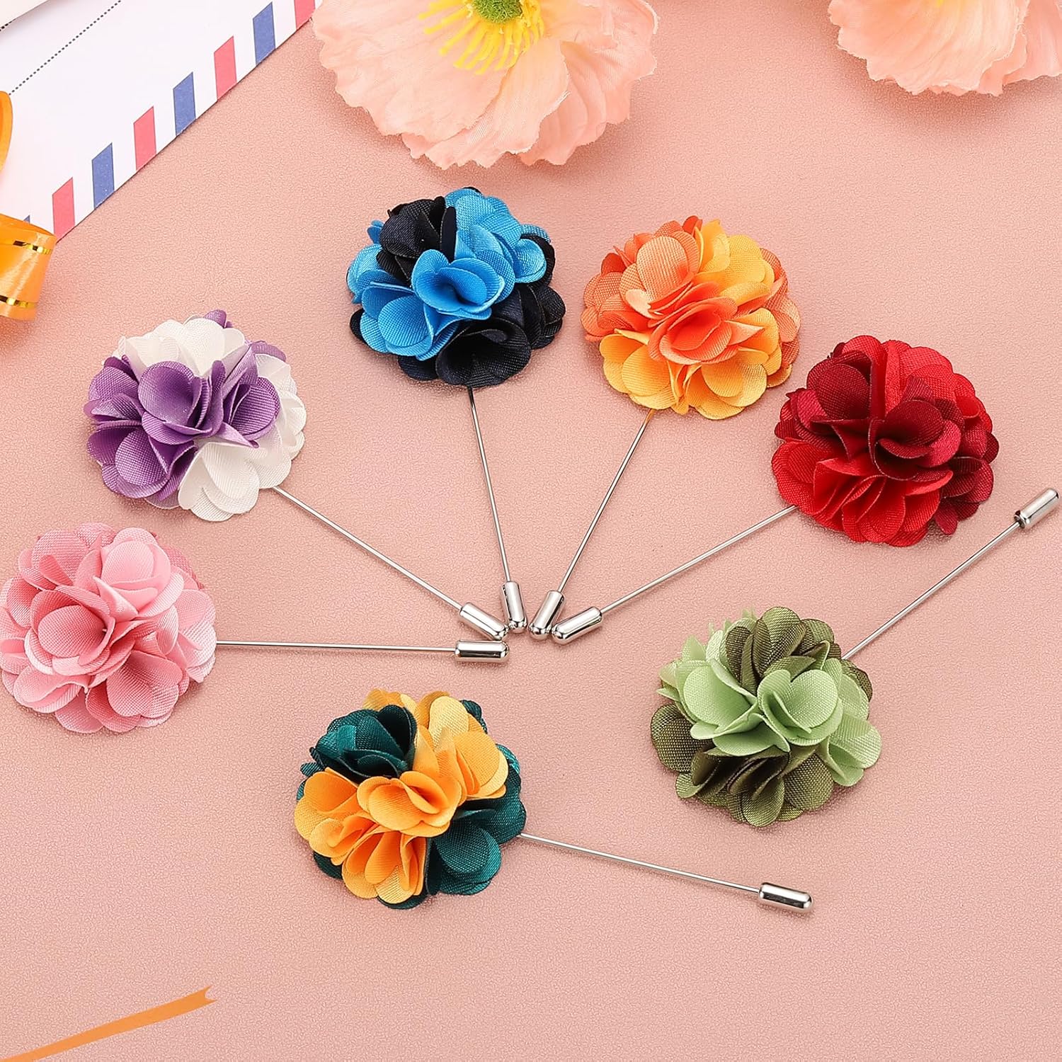 Flower Boutonnieres Pin, Lapel Pin for Men Camellia Wedding Graduation Anniversary Brooch Outfit Accessories Dark Pink/Light Pink - - Image 3