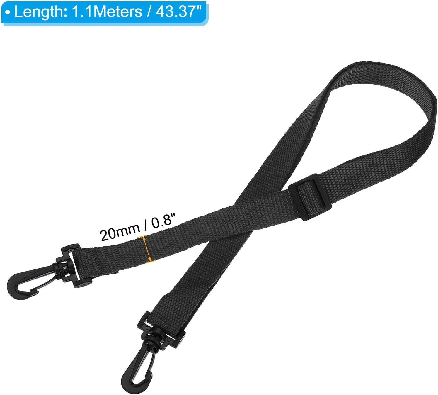20mmx1.1m Replacement Shoulder Strap, 2 Pack Adjustable Swivel Clips Hooks Buckle Slide Crossbody Bag Belt for Water Bottle Carrier Sling Bag, Black All - - Image 2