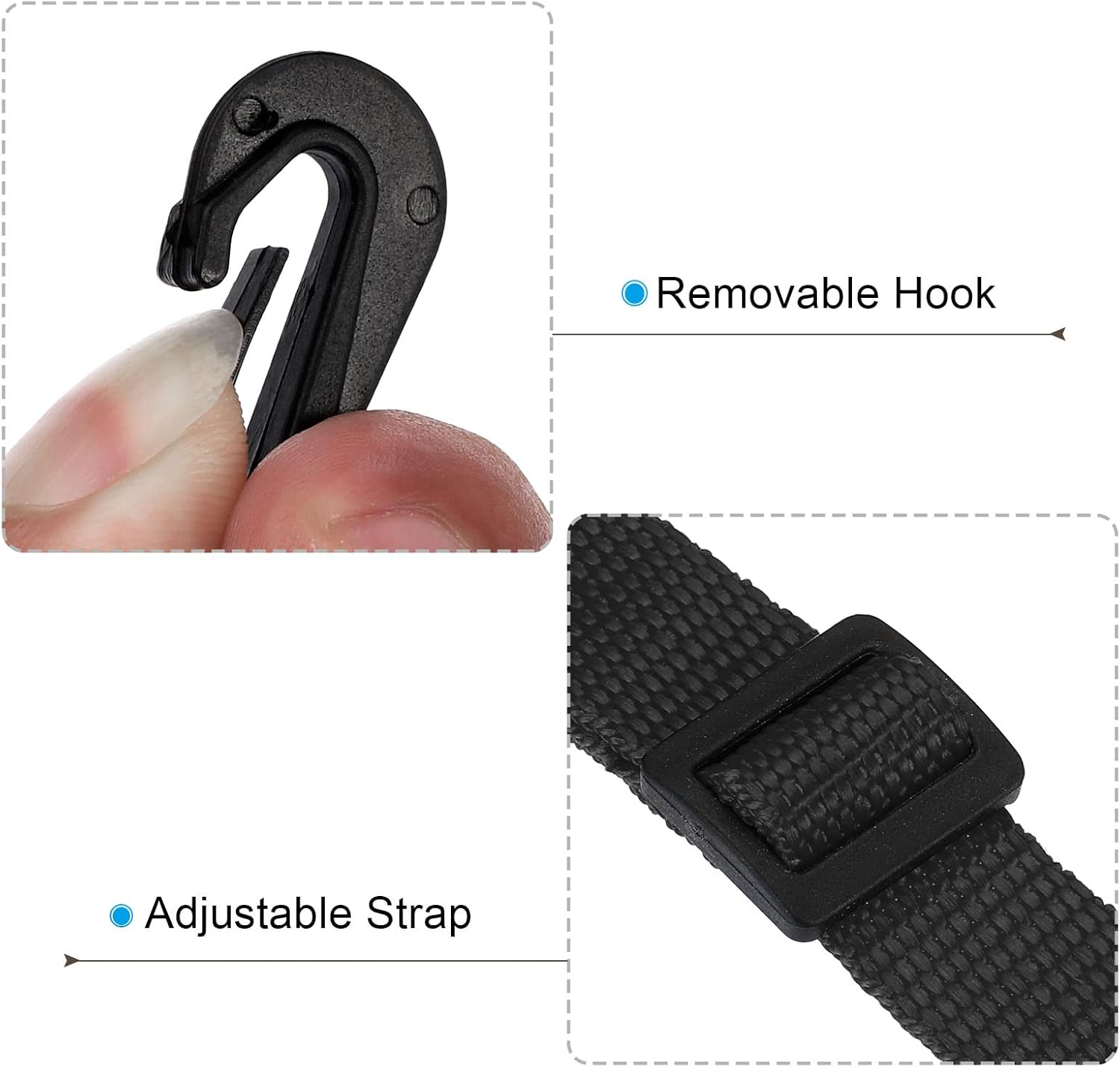 20mmx1.1m Replacement Shoulder Strap, 2 Pack Adjustable Swivel Clips Hooks Buckle Slide Crossbody Bag Belt for Water Bottle Carrier Sling Bag, Black All - - Image 4