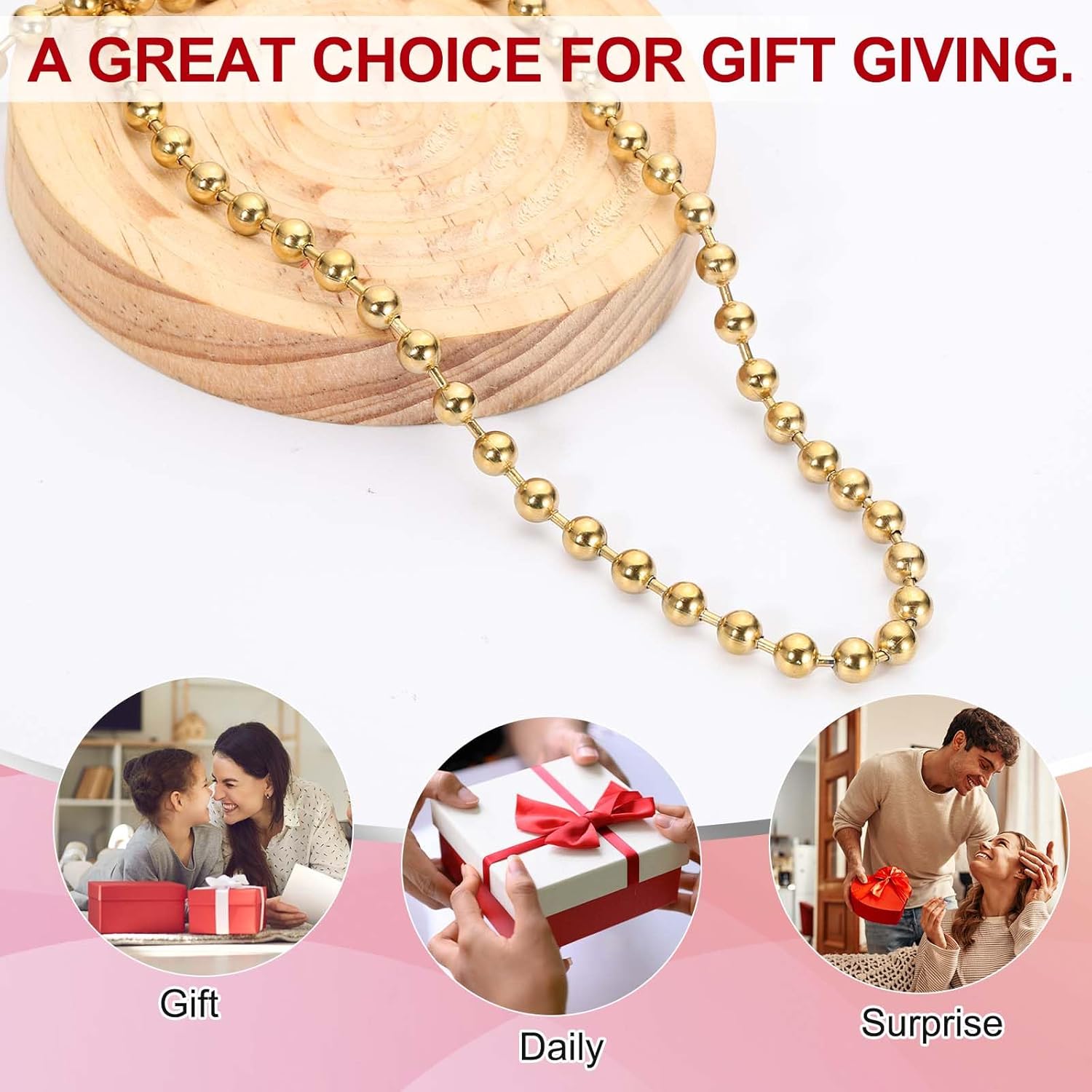 Silver-tone Beaded Chain Necklace, Titanium Steel Bead Ball Necklace Y2K Punk for Women Men Gift Gold 0.24 in x 18 - Image 6