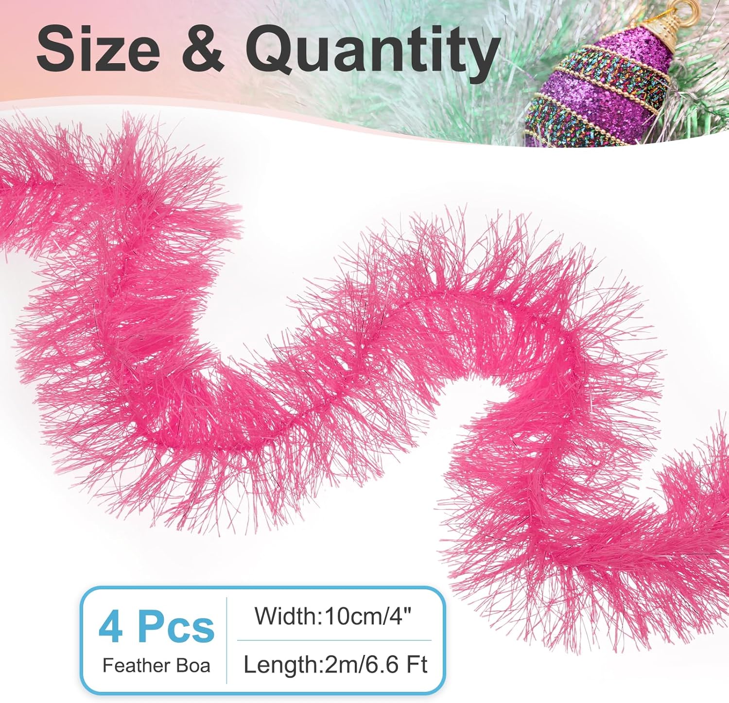 5Ft Feather Boa, 4 Pcs Artificial Fluffy Boas Party Decorations for DIY Crafts, Wedding Costume, Christmas, Concert, Halloween, Home Decor, Pink - Image 2