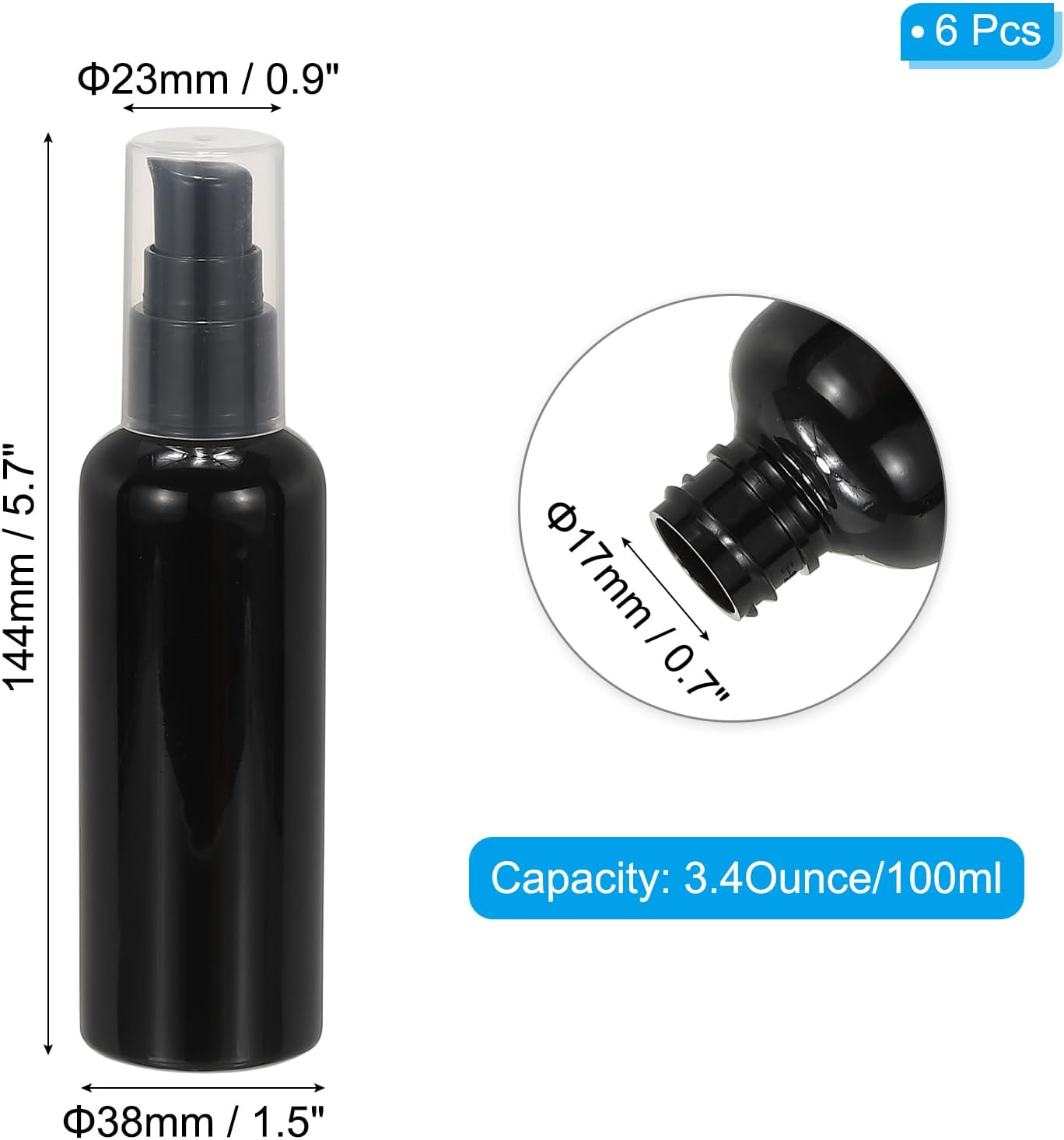 Travel Pump Bottles, 6 Pcs 3.4Oz(100ml) Leak Proof Refillable Empty Dispenser Container Squeeze Bottle with for Shampoo Toiletries Lotion Cream, Black - - Image 2