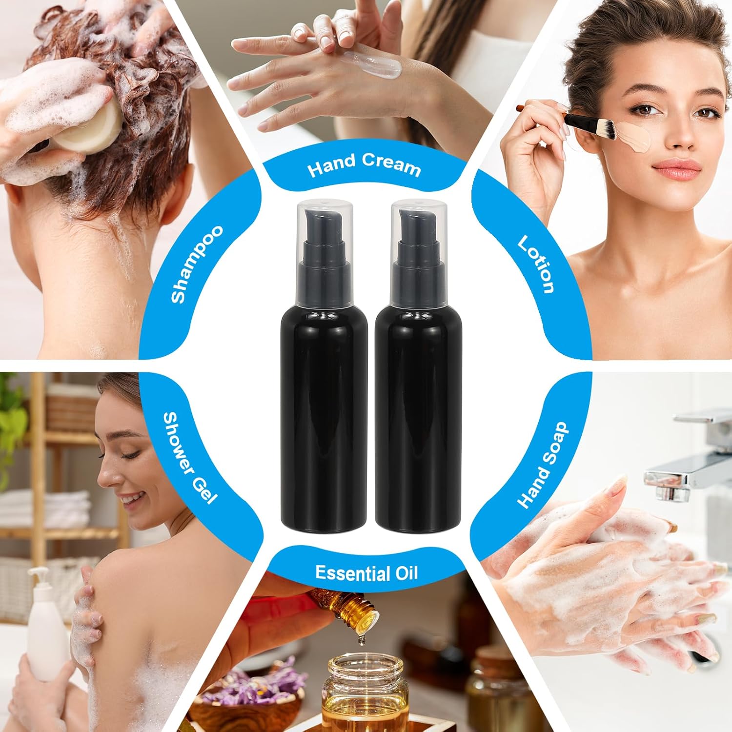 Travel Pump Bottles, 6 Pcs 3.4Oz(100ml) Leak Proof Refillable Empty Dispenser Container Squeeze Bottle with for Shampoo Toiletries Lotion Cream, Black - - Image 6