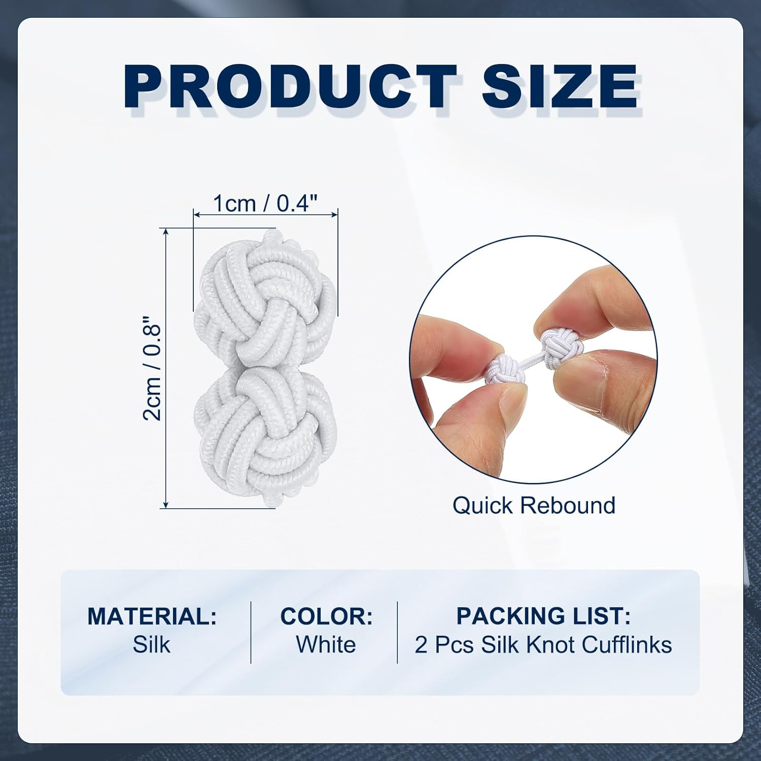 Silk Knot Cufflinks, Elastic Fabric Shirt Twist Dress Accessories Cuff Link for Men, Women, Business, Gift, Wedding White - - Image 2