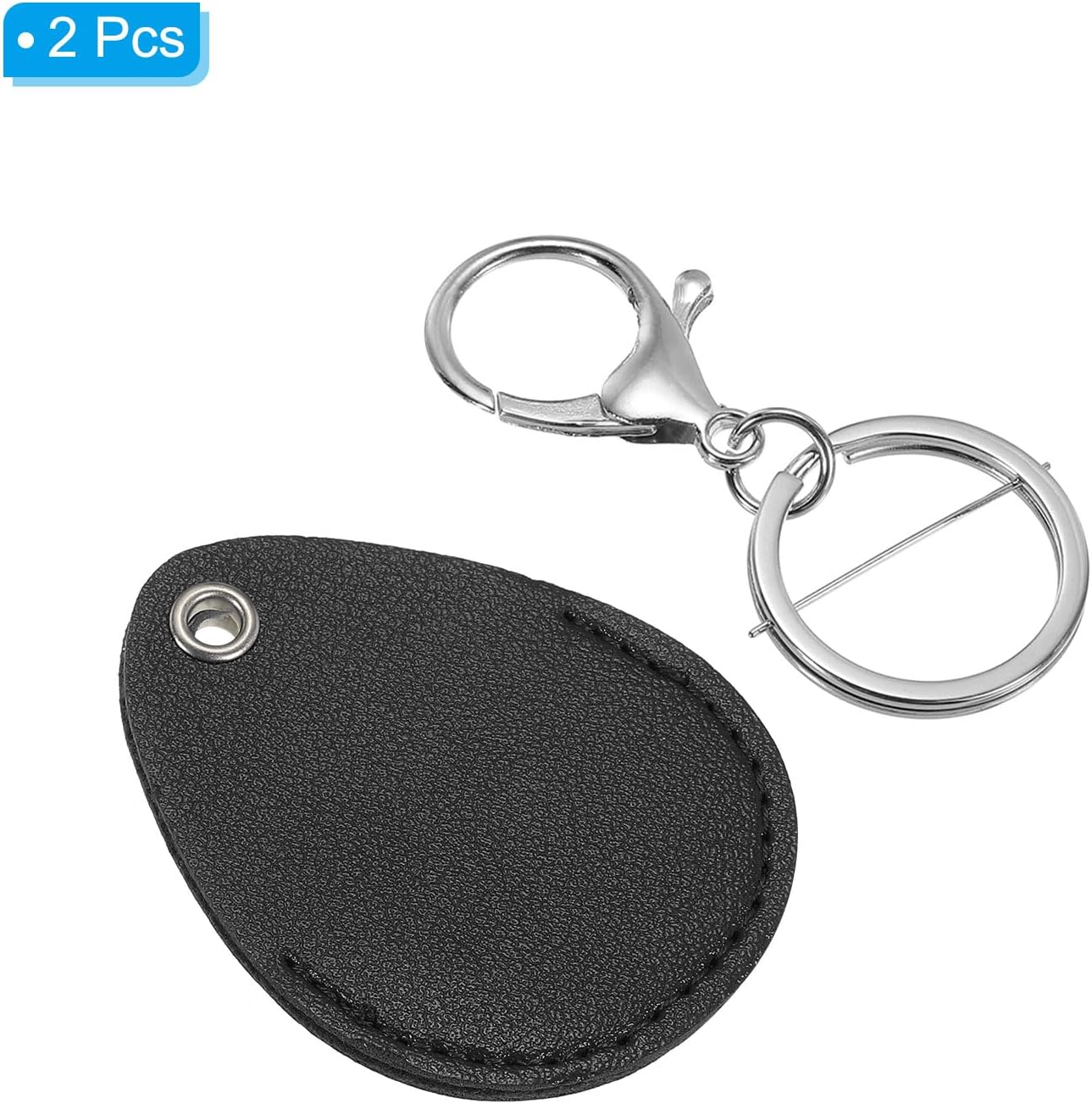 Leather Key Fob - PU Keychain Holder for Keys, ID Cards Black - Image 3