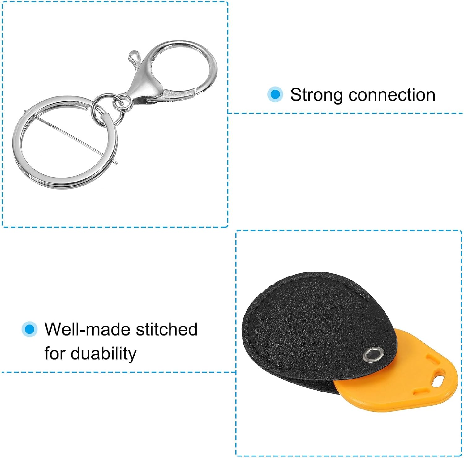 Leather Key Fob - PU Keychain Holder for Keys, ID Cards Black - Image 4