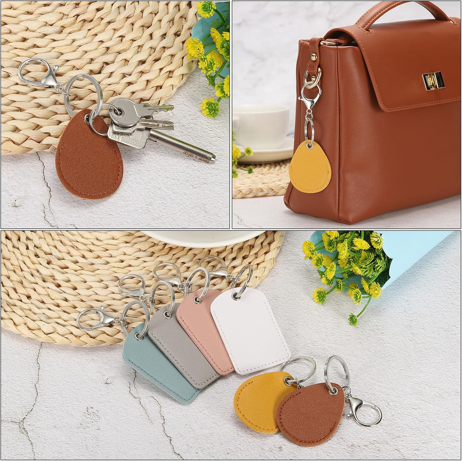 Leather Key Fob - PU Keychain Holder for Keys, ID Cards Black - Image 5
